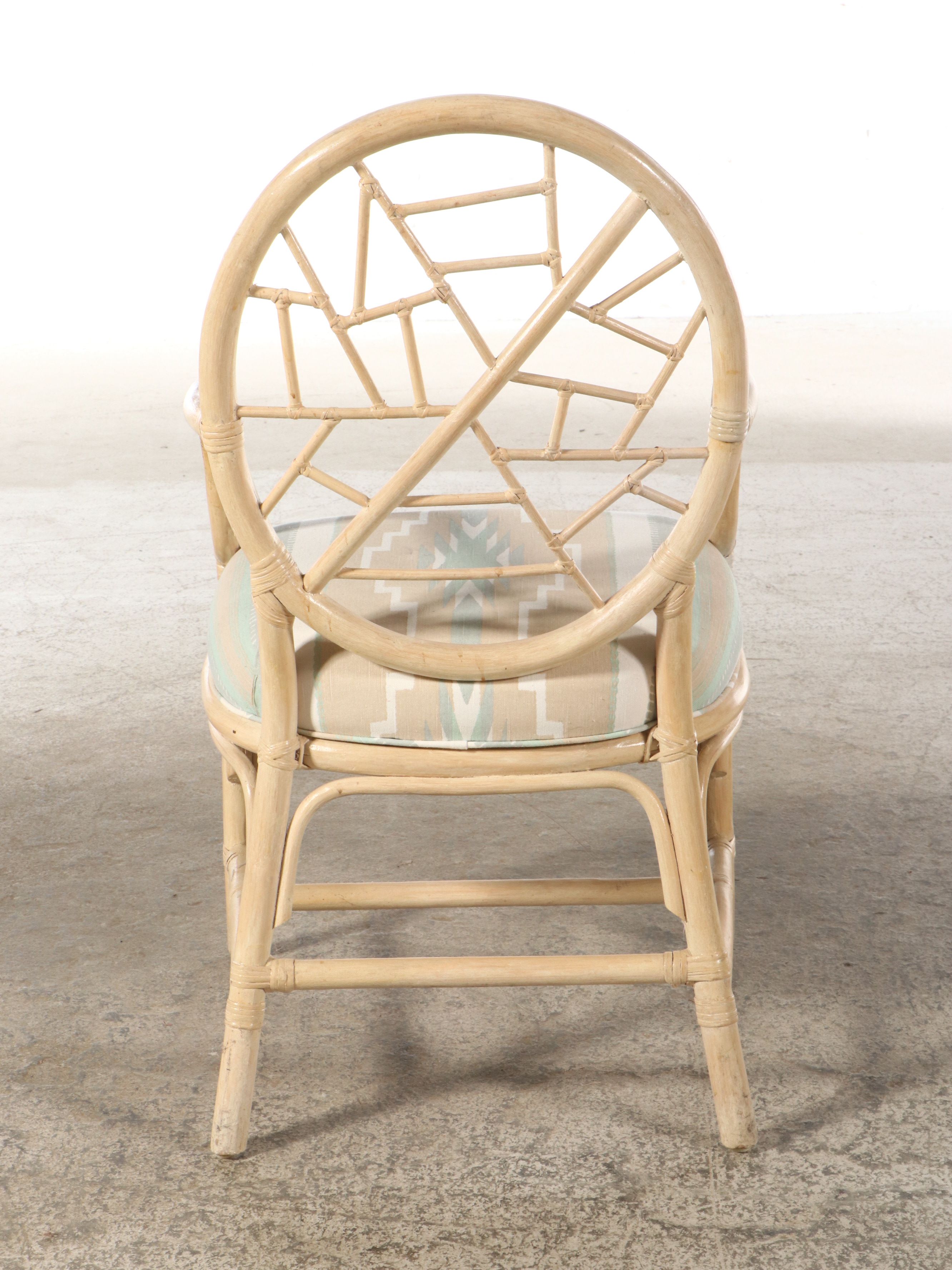 Glass Top Rattan Wheat Sheaf Table with Four "Cracked Ice" Stye Chairs