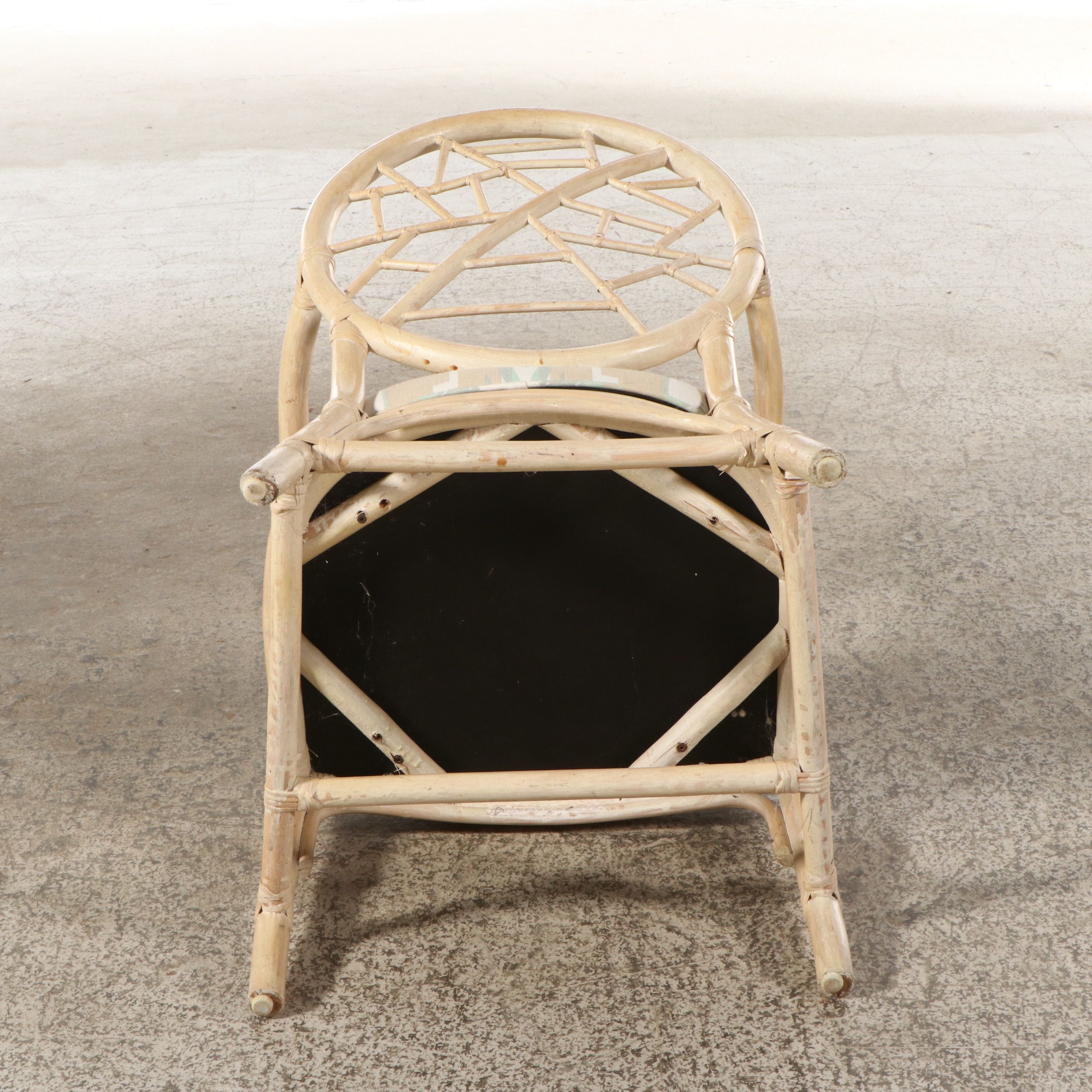 Glass Top Rattan Wheat Sheaf Table with Four "Cracked Ice" Stye Chairs