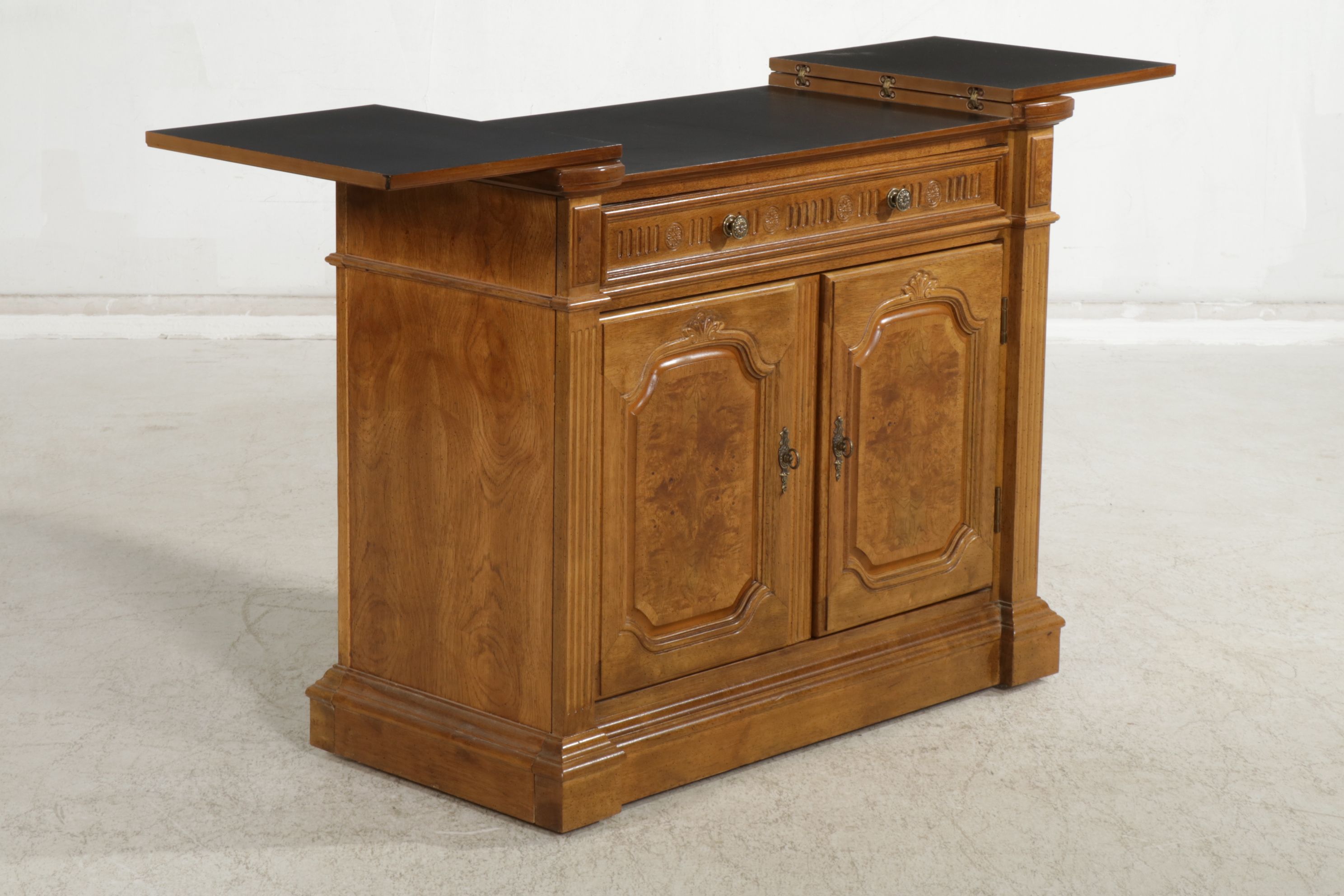 Neoclassical Walnut and Burl Wood Flip-Top Server, Late 20th to 21st Century