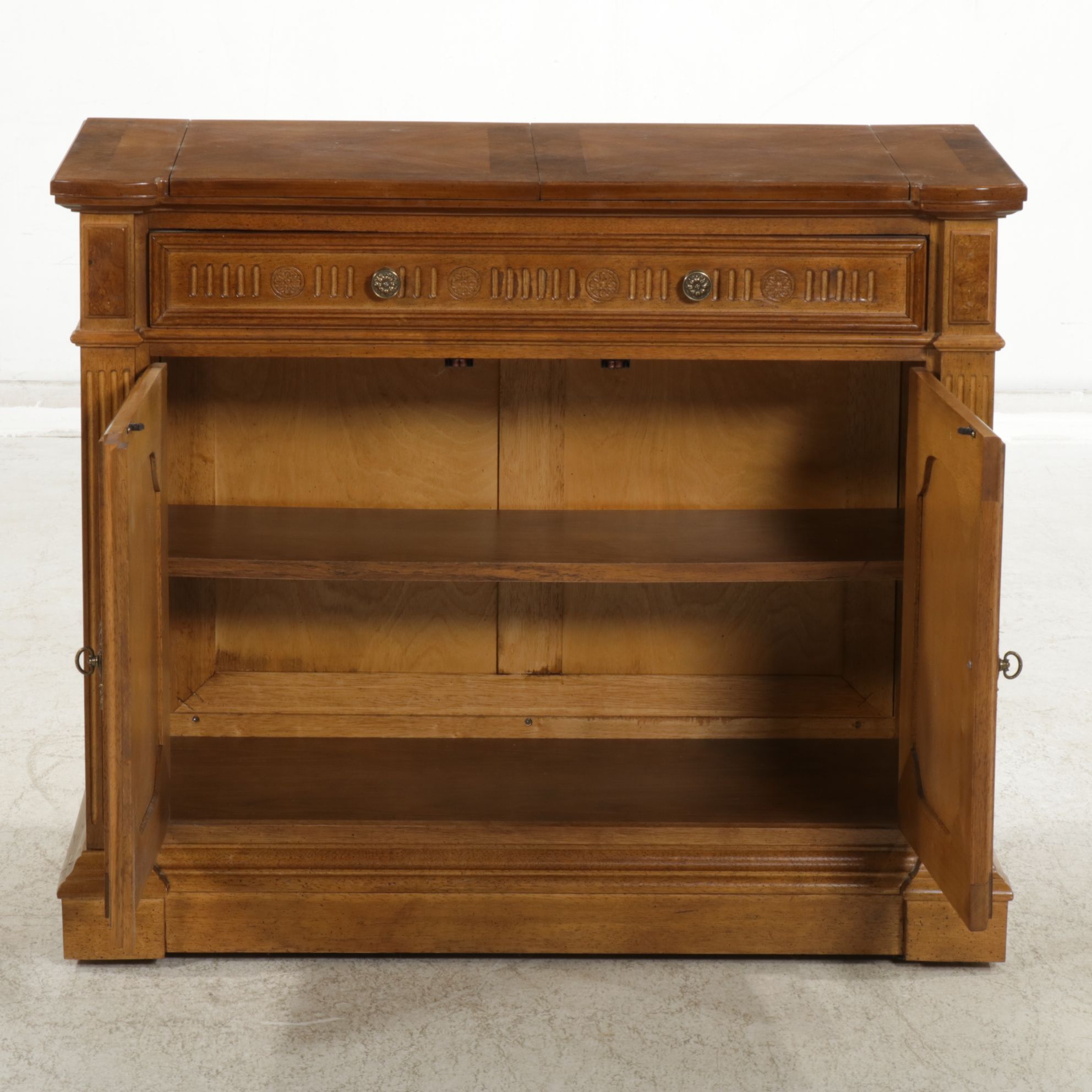 Neoclassical Walnut and Burl Wood Flip-Top Server, Late 20th to 21st Century