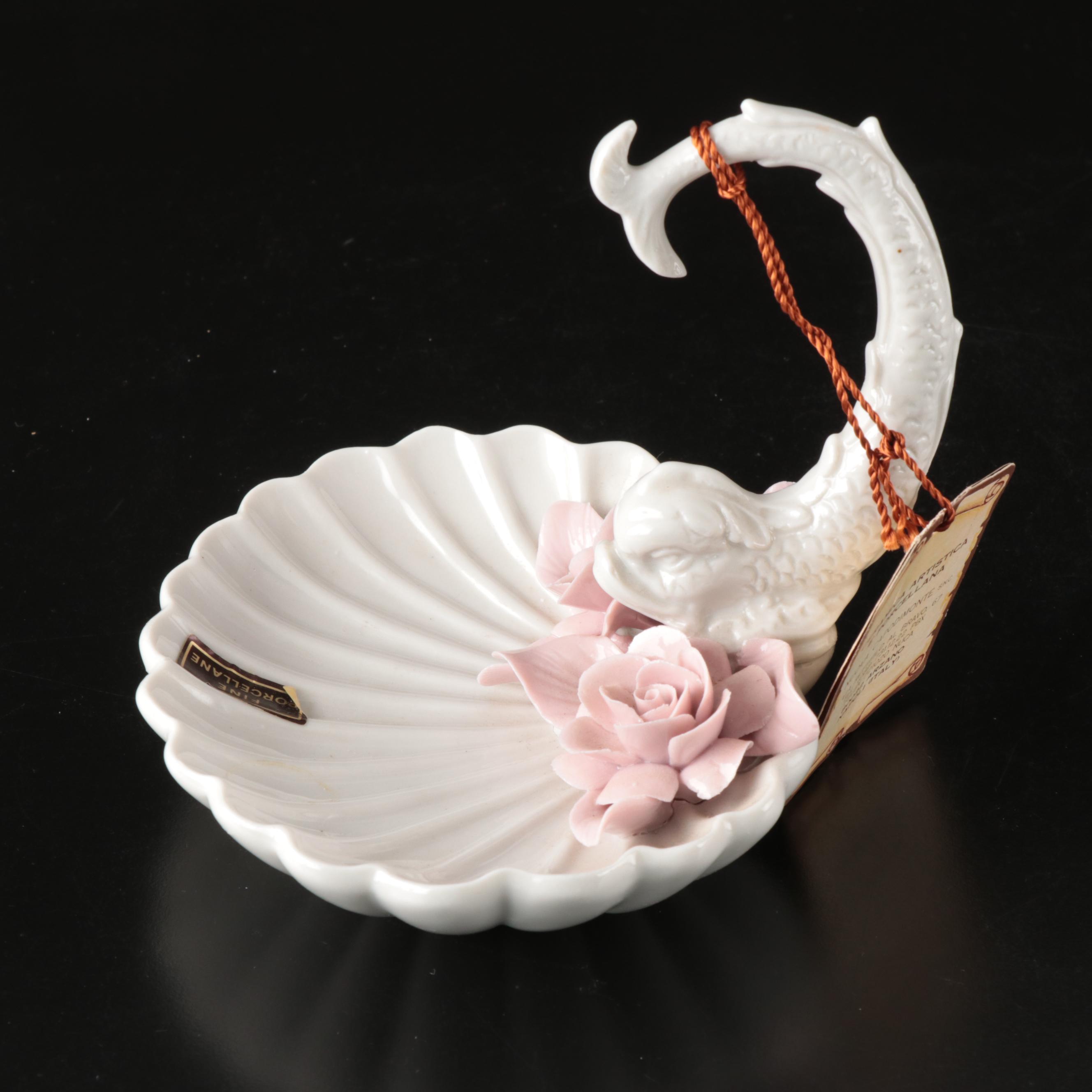 Nuova Capodimonte Seashell Porcelain Dish with Inarco Planter and Other Decor
