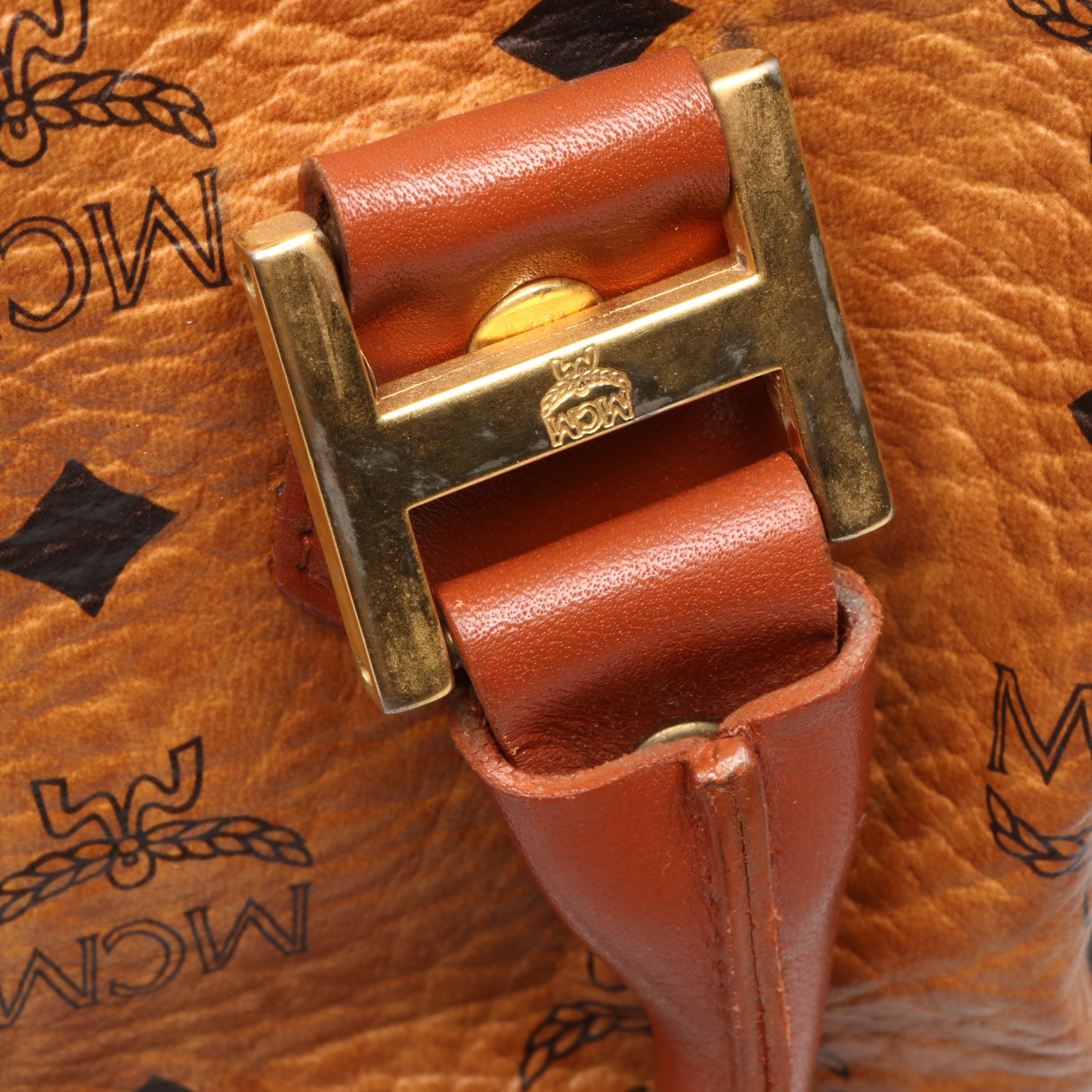 MCM Boston Crossbody Bag in Cognac Visetos Canvas and Leather