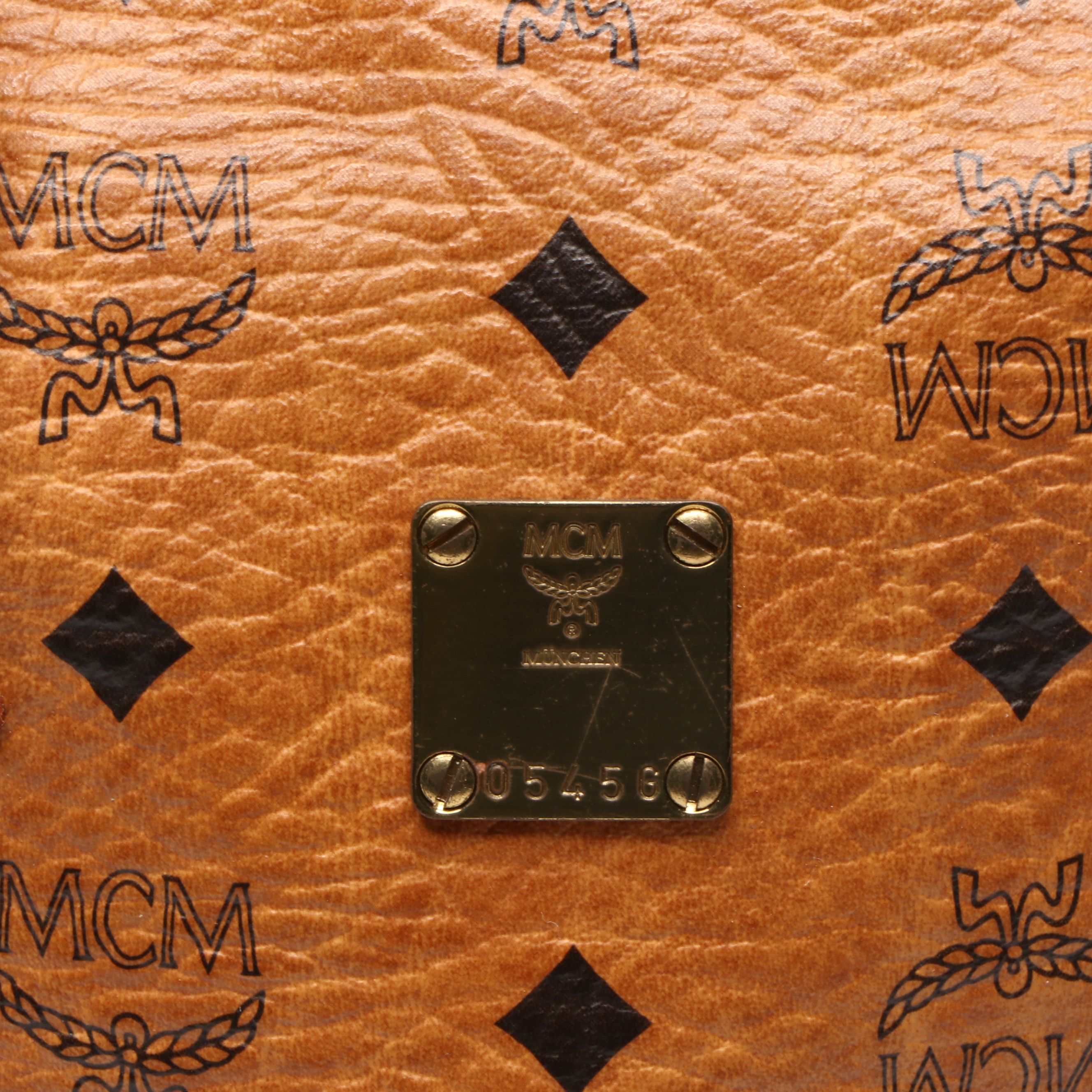 MCM Boston Crossbody Bag in Cognac Visetos Canvas and Leather