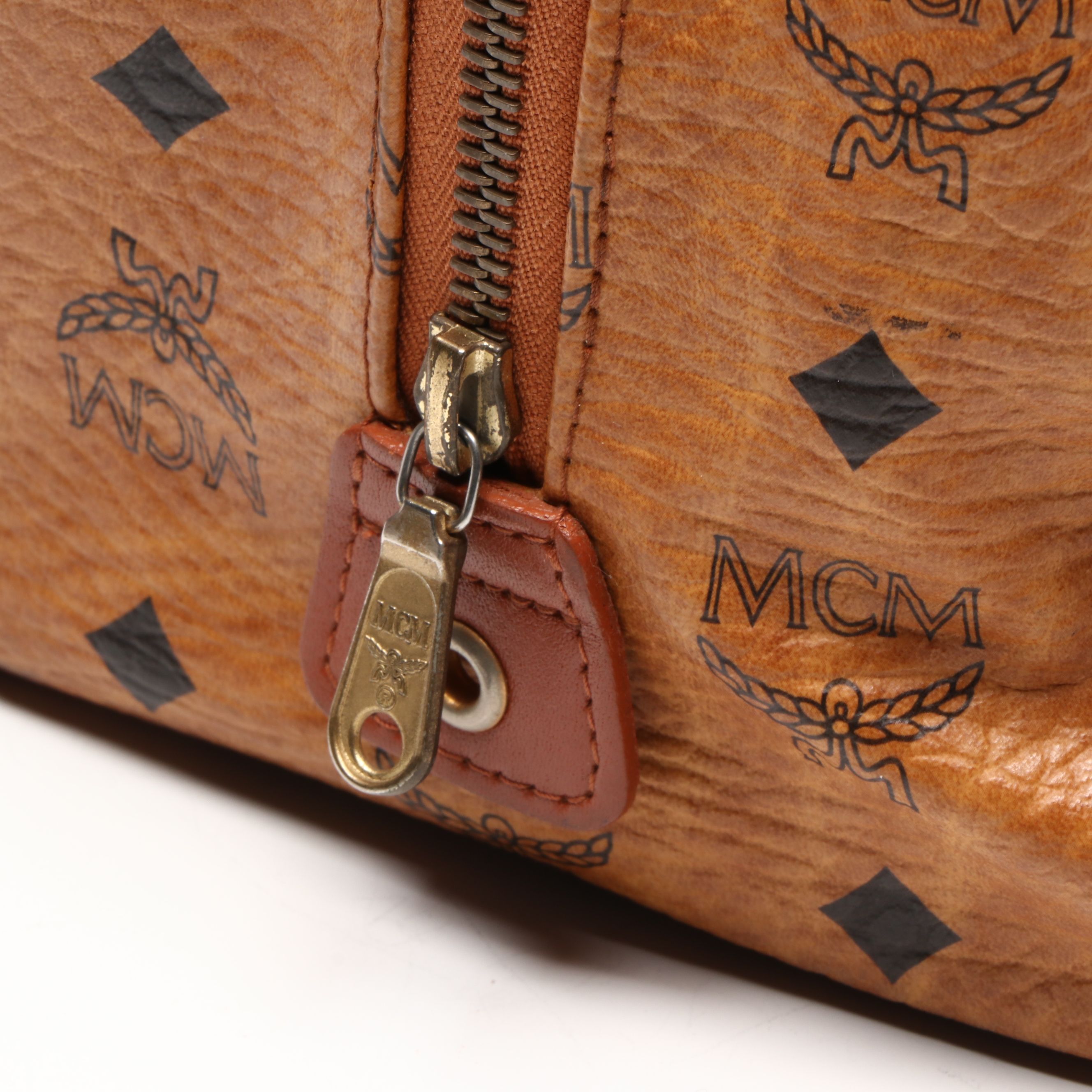 MCM Boston Crossbody Bag in Cognac Visetos Canvas and Leather