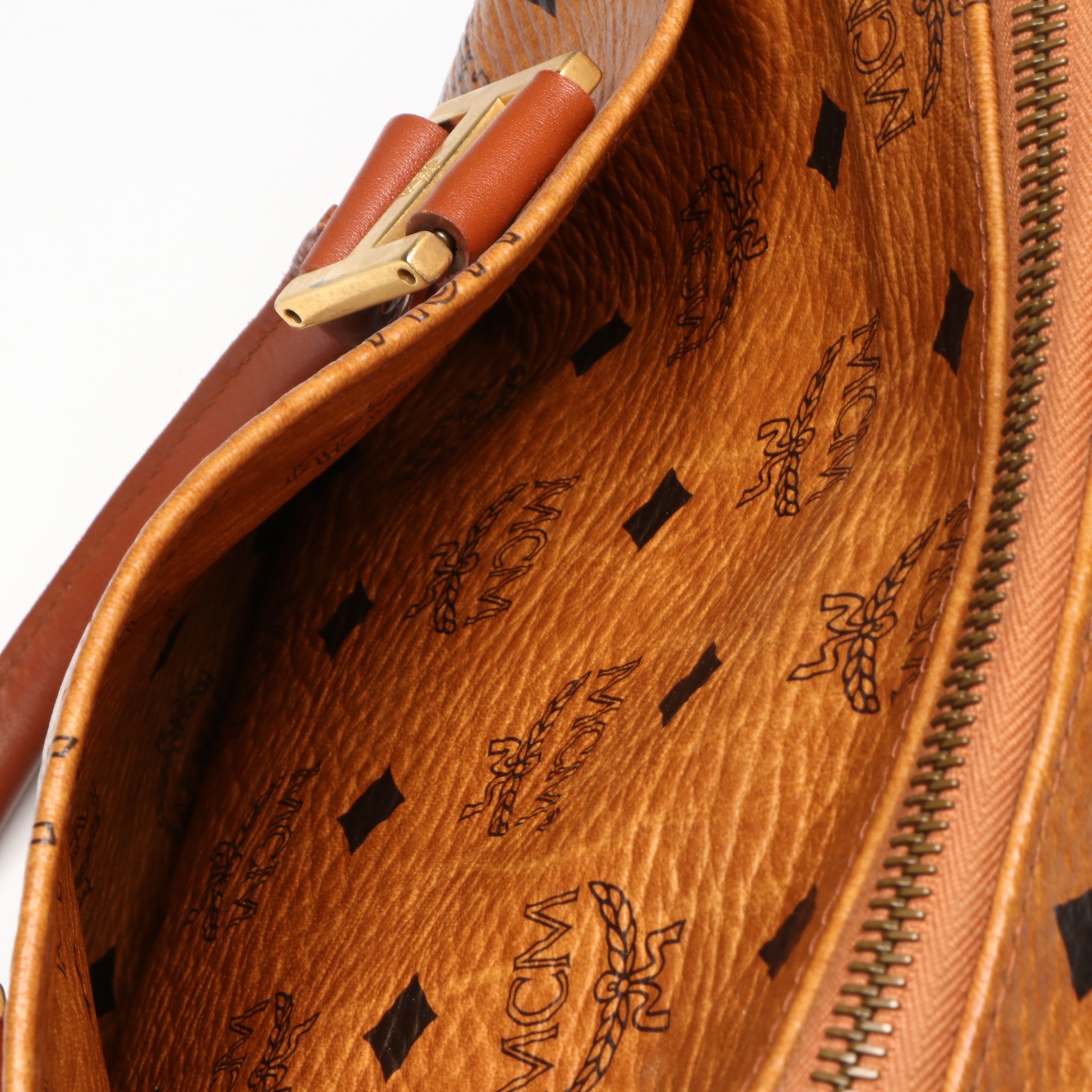 MCM Boston Crossbody Bag in Cognac Visetos Canvas and Leather