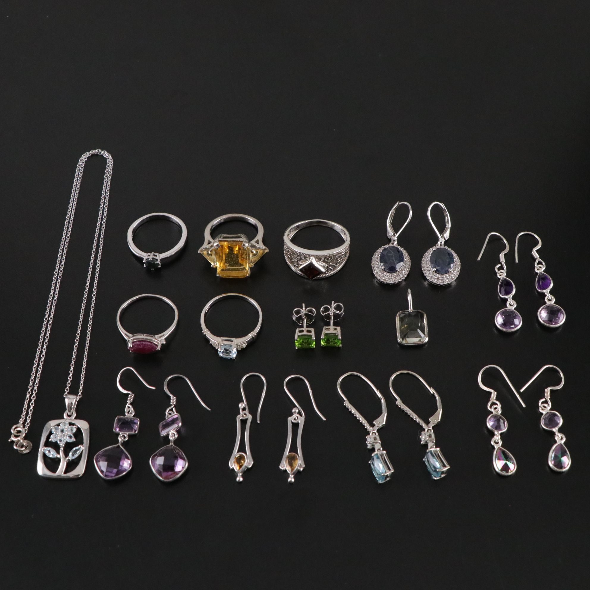 14 Assorted Sterling Silver Necklaces, Earrings and Pendants