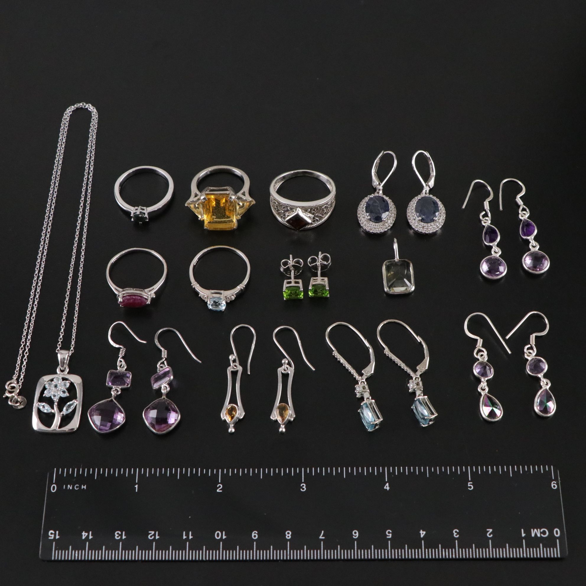 14 Assorted Sterling Silver Necklaces, Earrings and Pendants