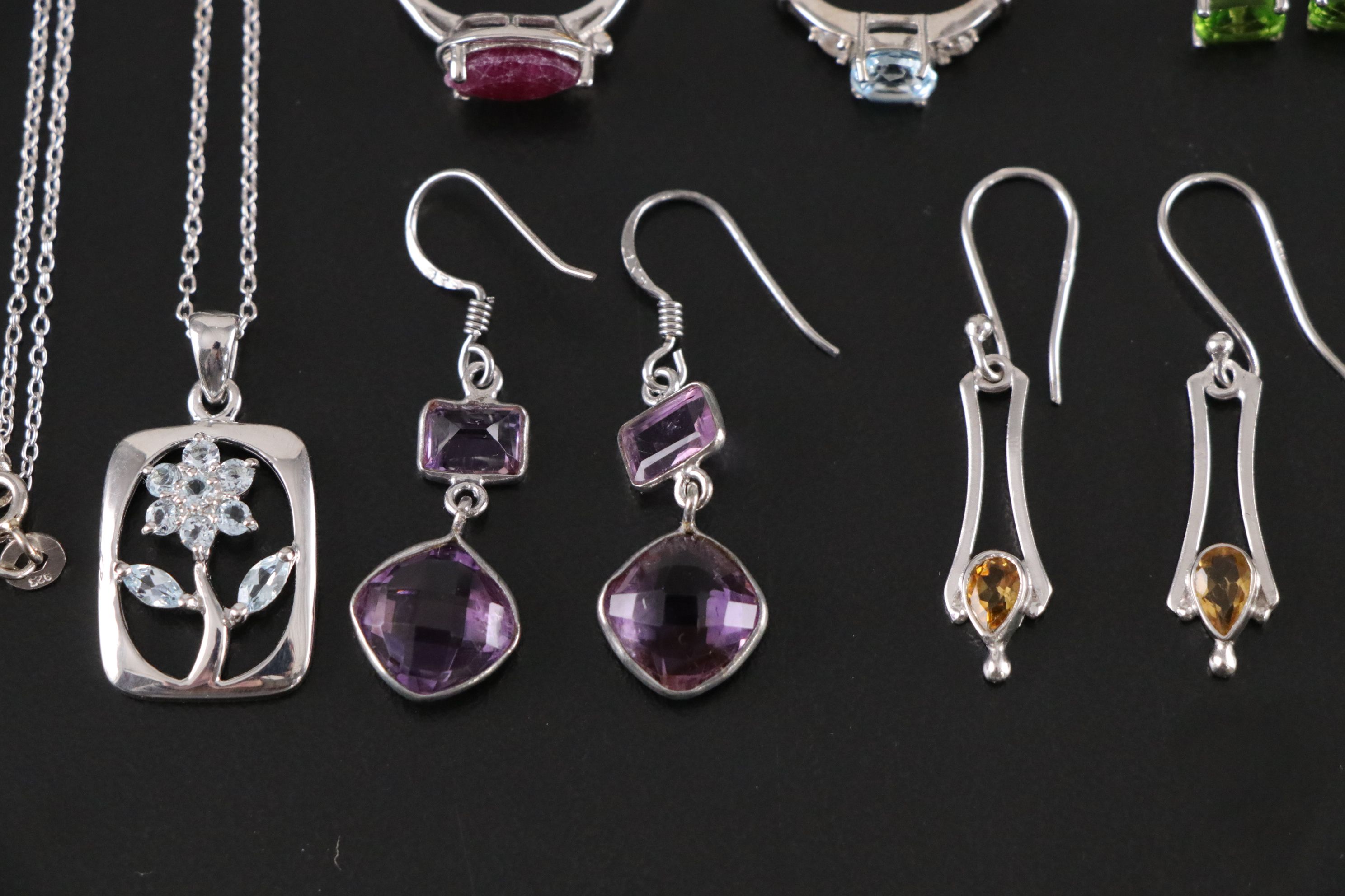 14 Assorted Sterling Silver Necklaces, Earrings and Pendants