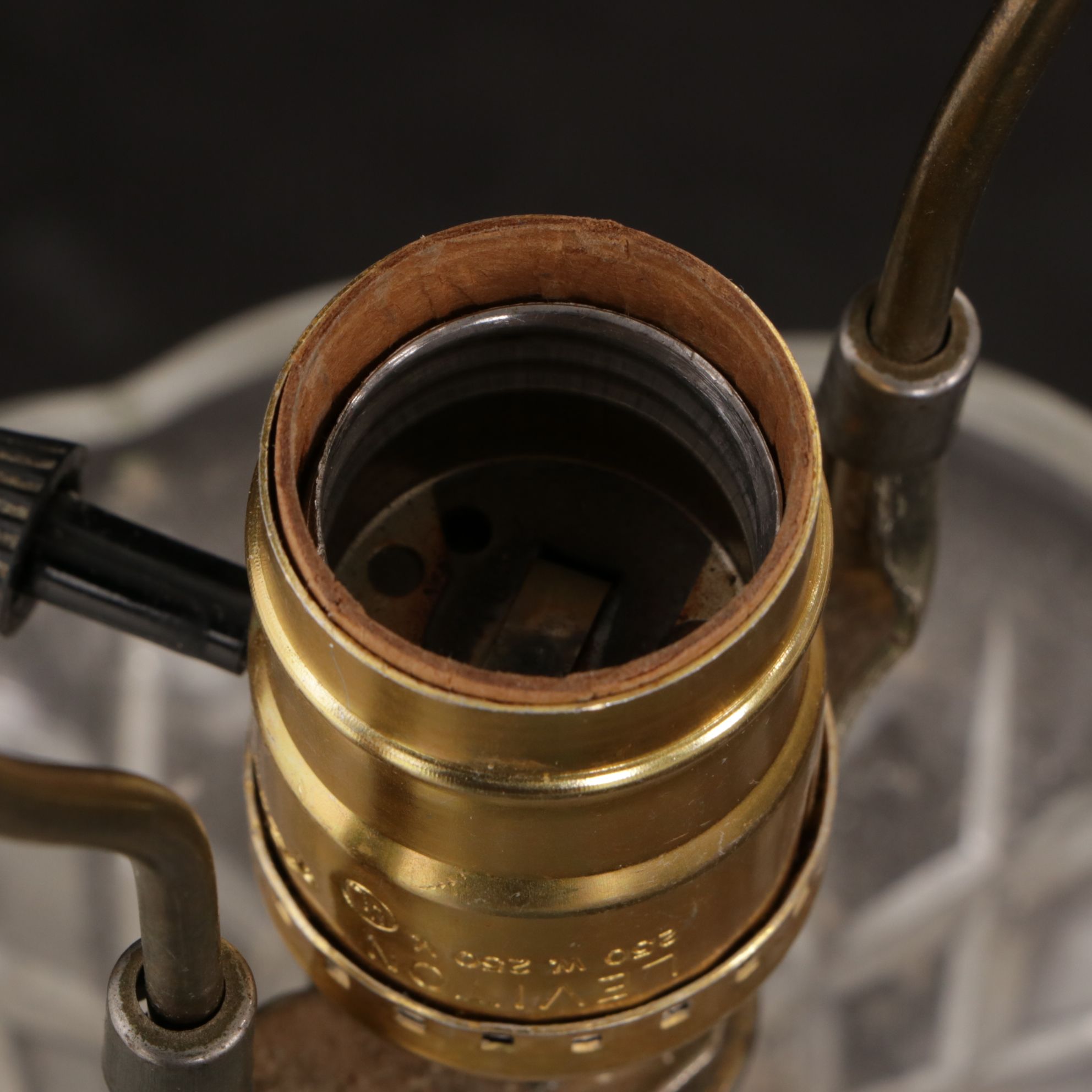 Cut Glass Mantle Luster Table Lamps with Hanging Prisms