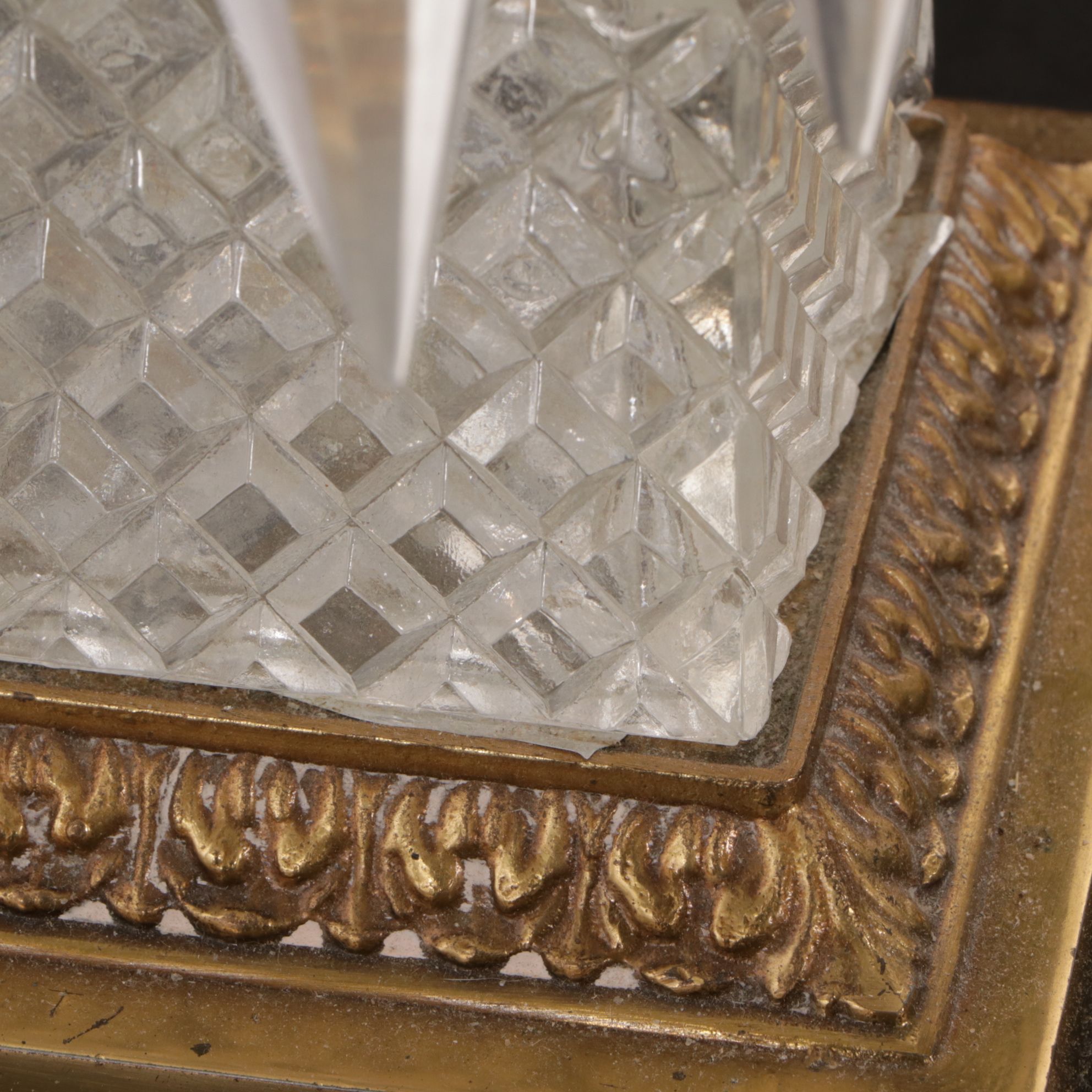 Cut Glass Mantle Luster Table Lamps with Hanging Prisms