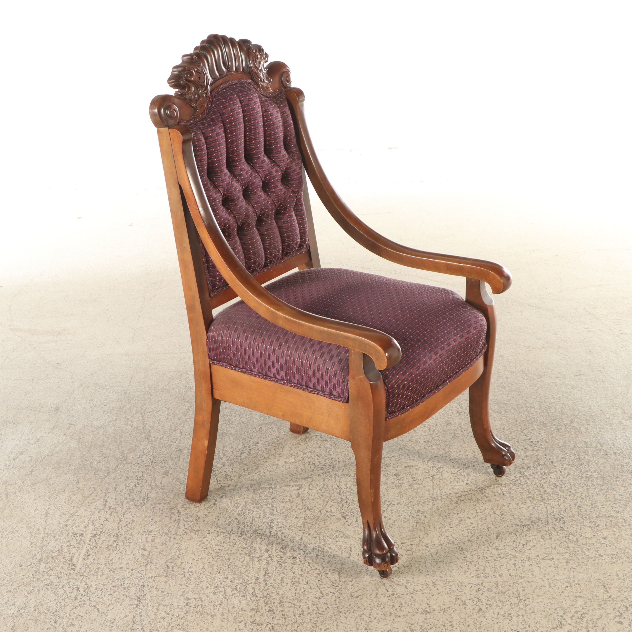 Pair of Victorian Style Carved Wood Throne Chairs