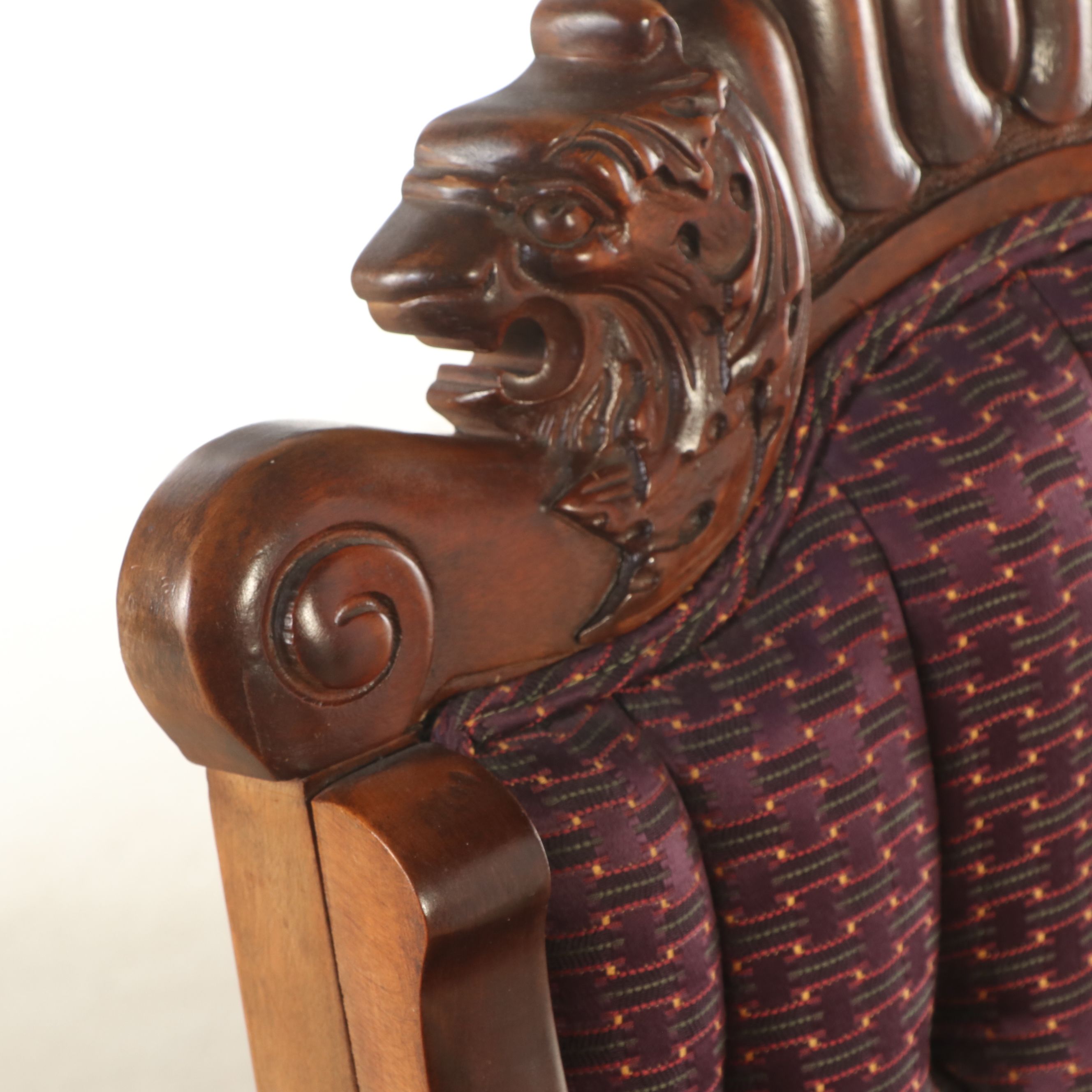 Pair of Victorian Style Carved Wood Throne Chairs