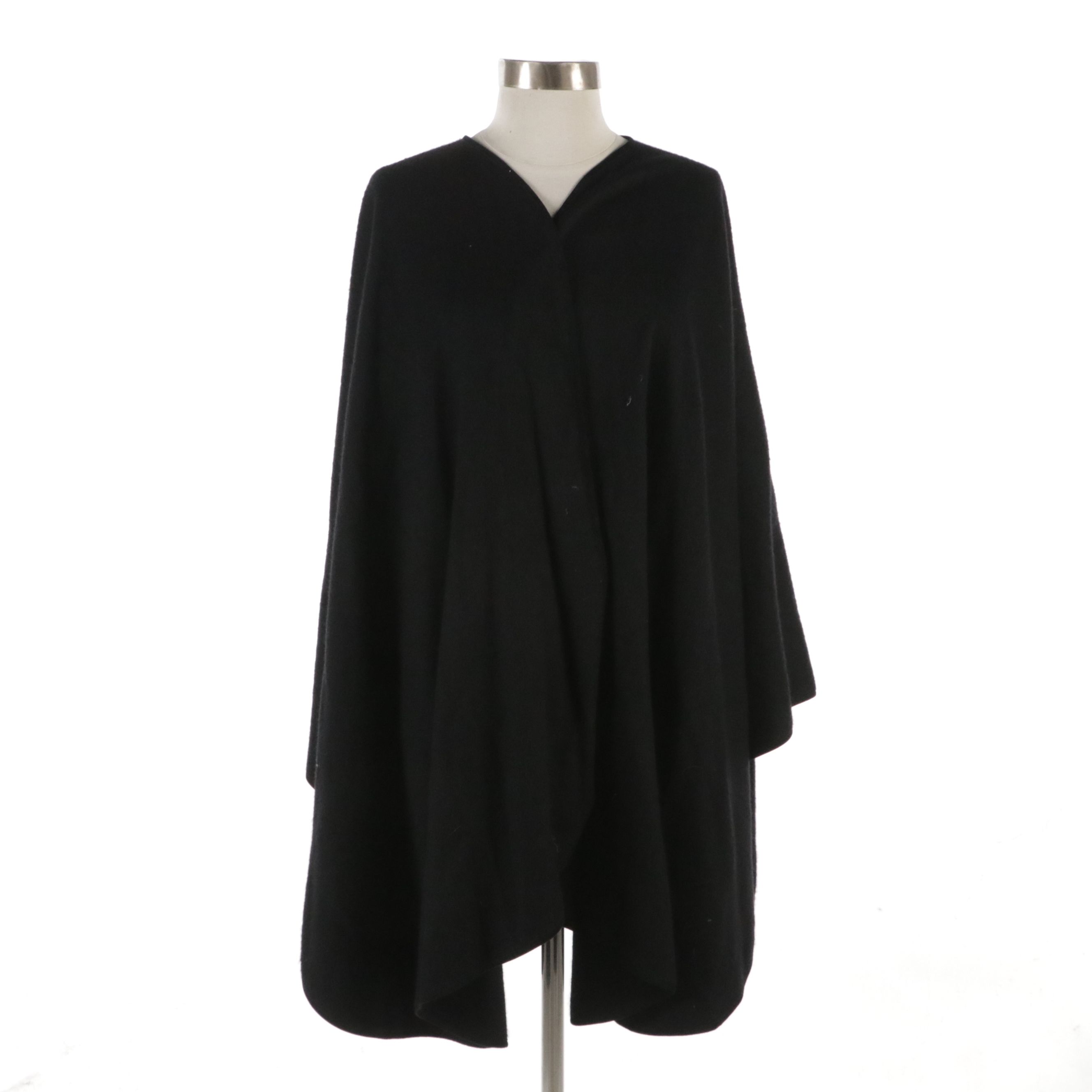 Loro Piana Black Cashmere and Leather Trimmed Wrap