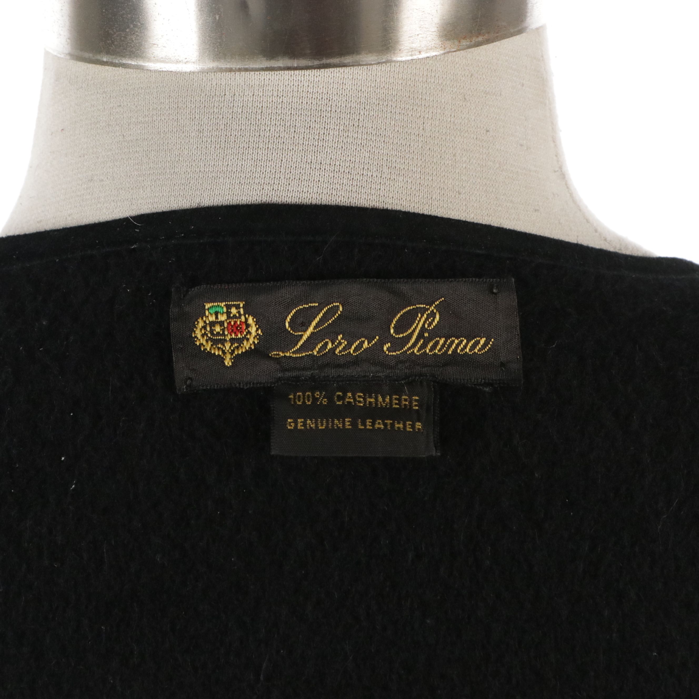 Loro Piana Black Cashmere and Leather Trimmed Wrap