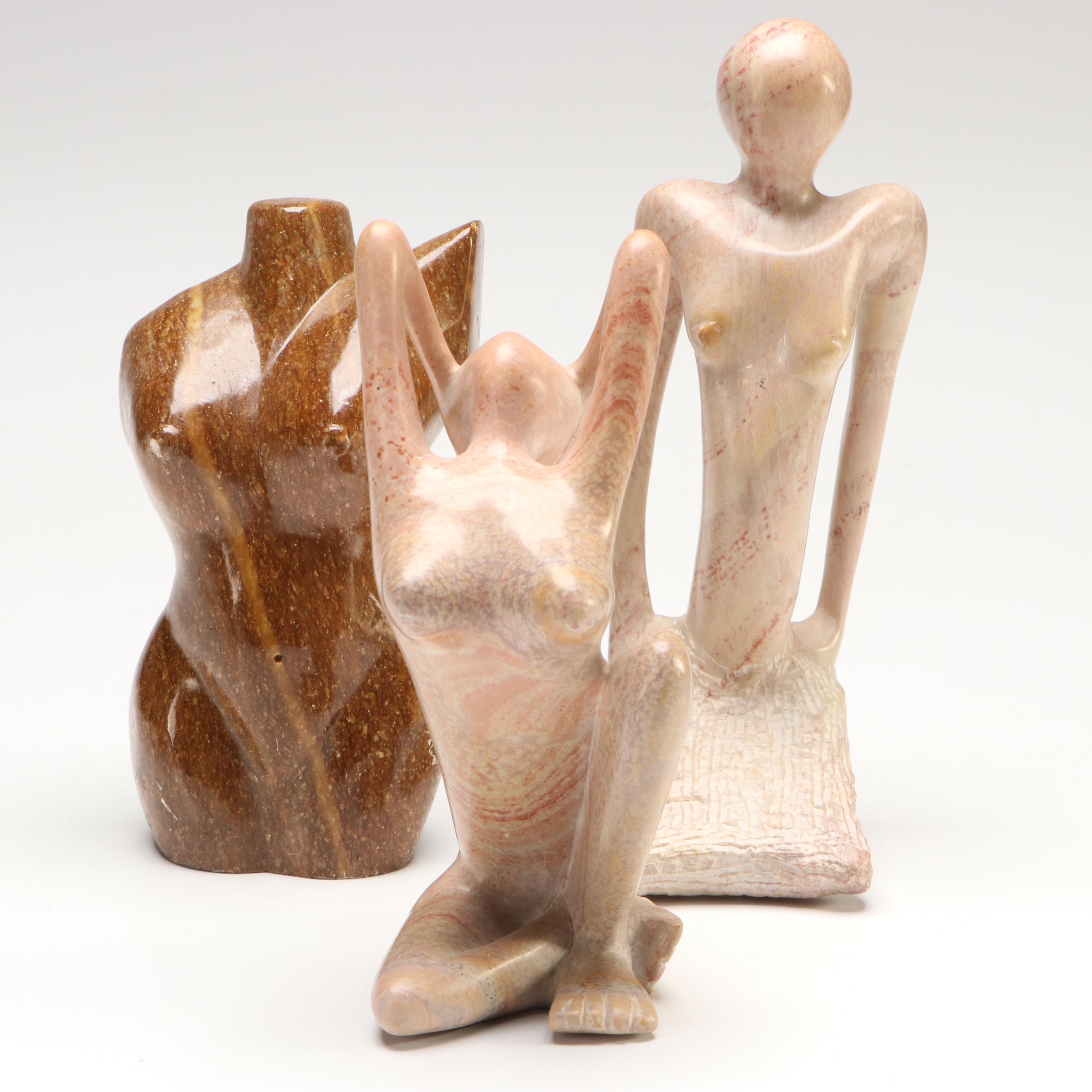 Kenyan Hand-Carved Soapstone Abstract Figurines and Shona Torso