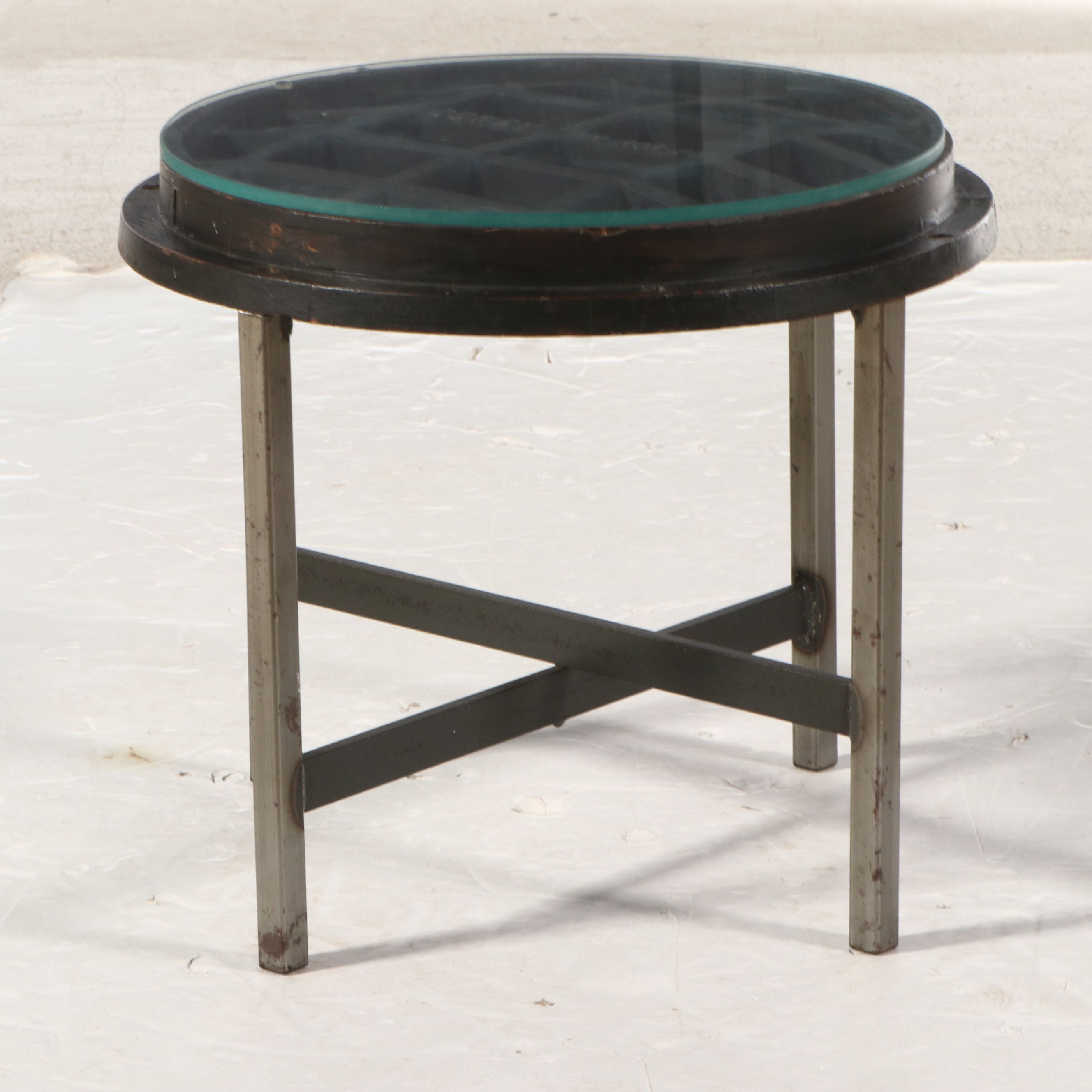 Metal Drain Cover Converted to Side Table