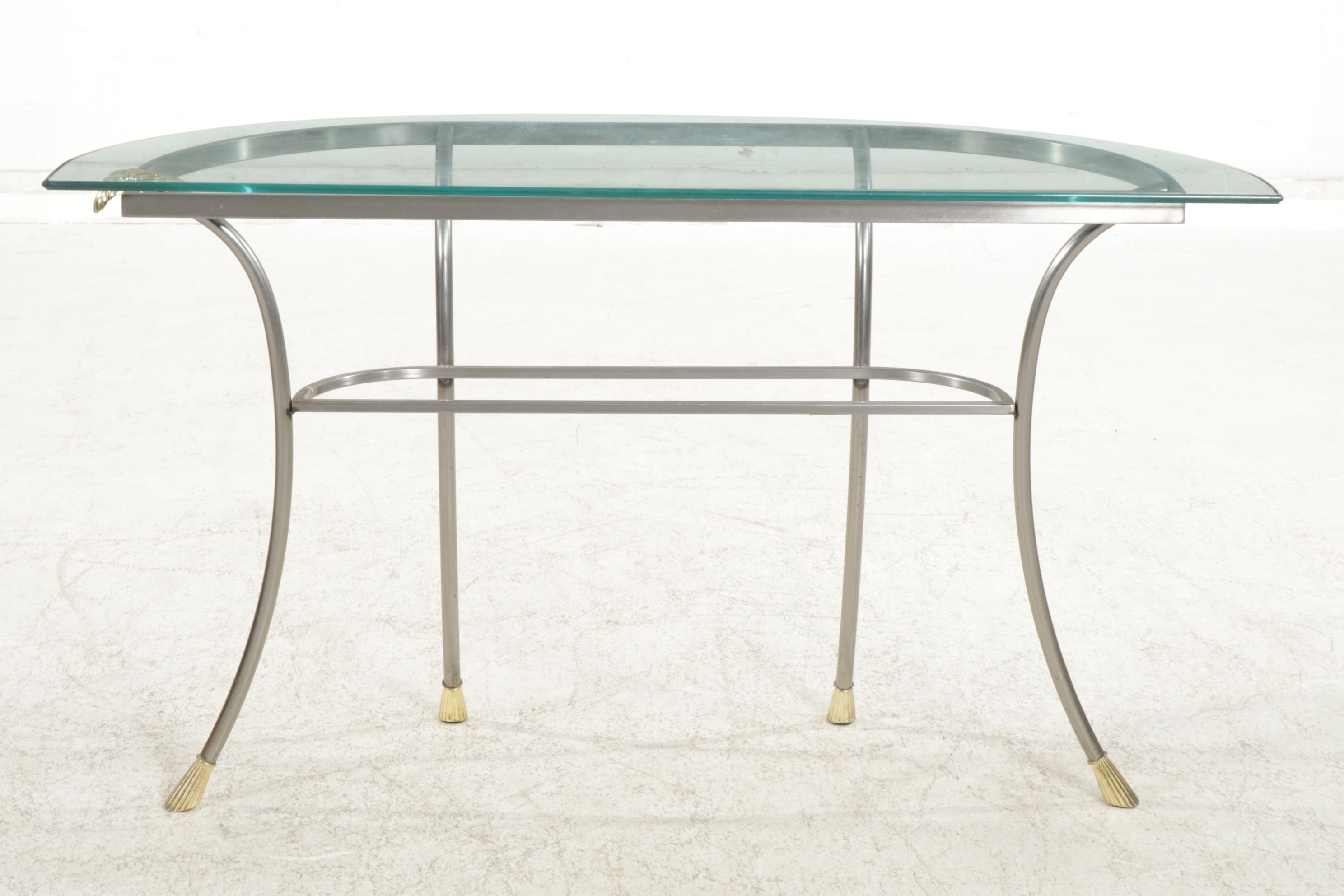 Glass Top Demilune Hall Table, Late 20th Century
