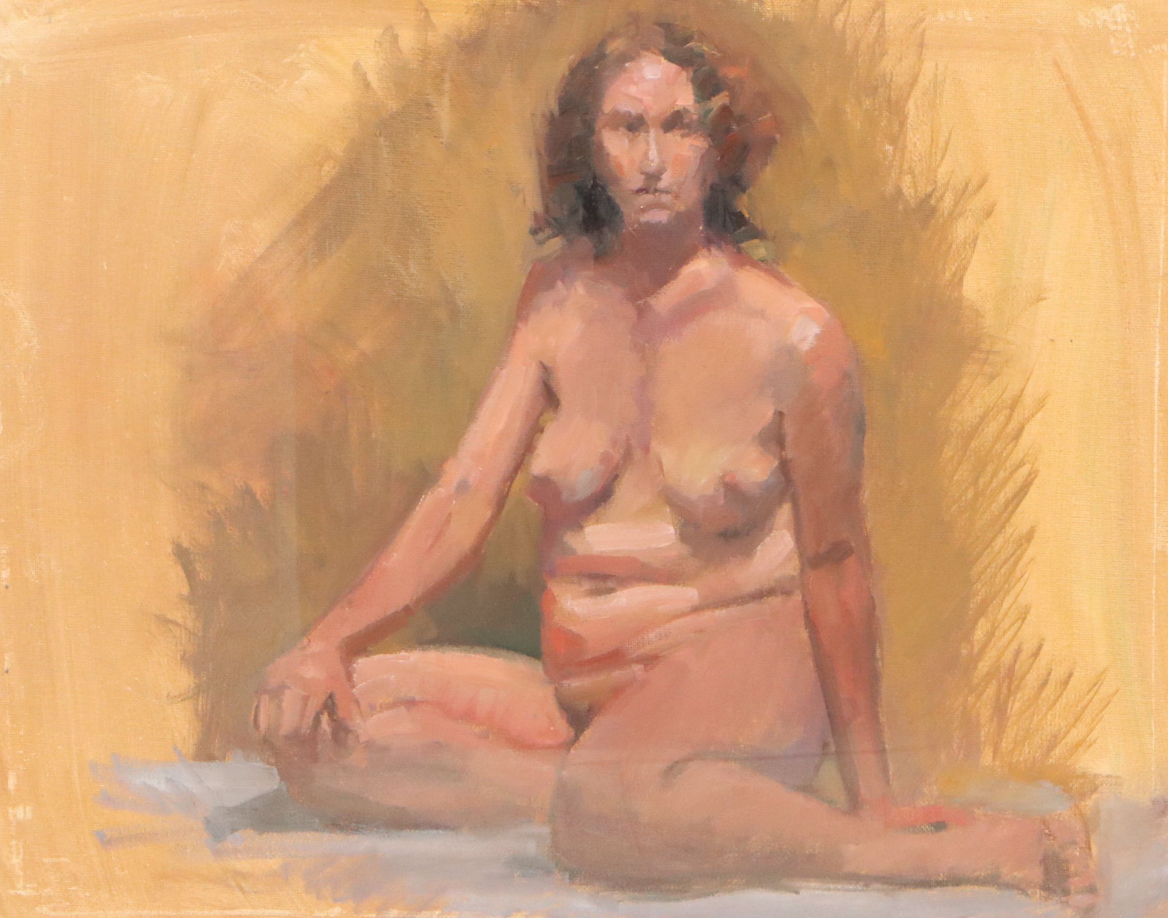 Susan Grisell Oil Painting of Seated Nude, Late 20th Century