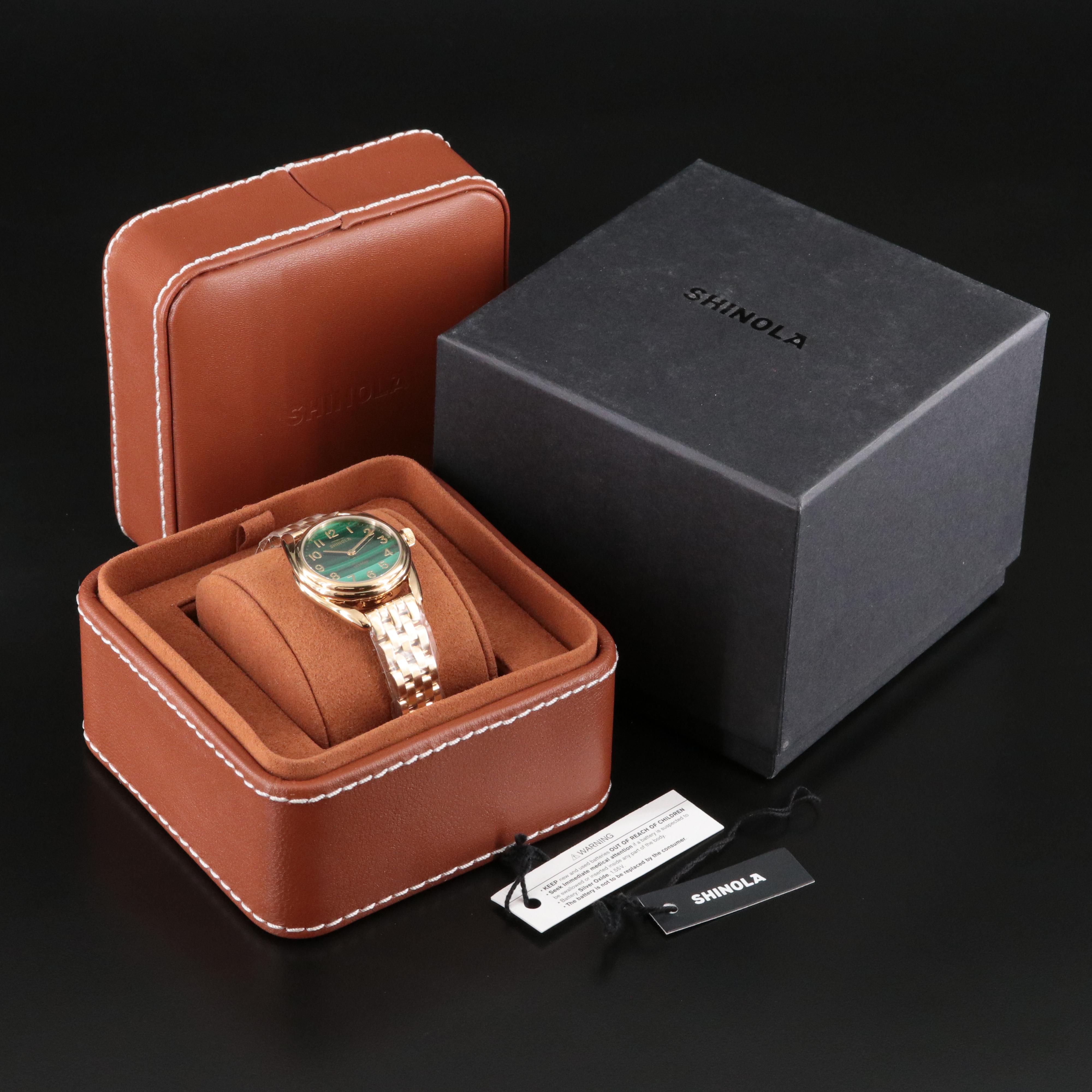 Shinola Derby Malachite Dial and Stainless Steel Quartz Bracelet Watch