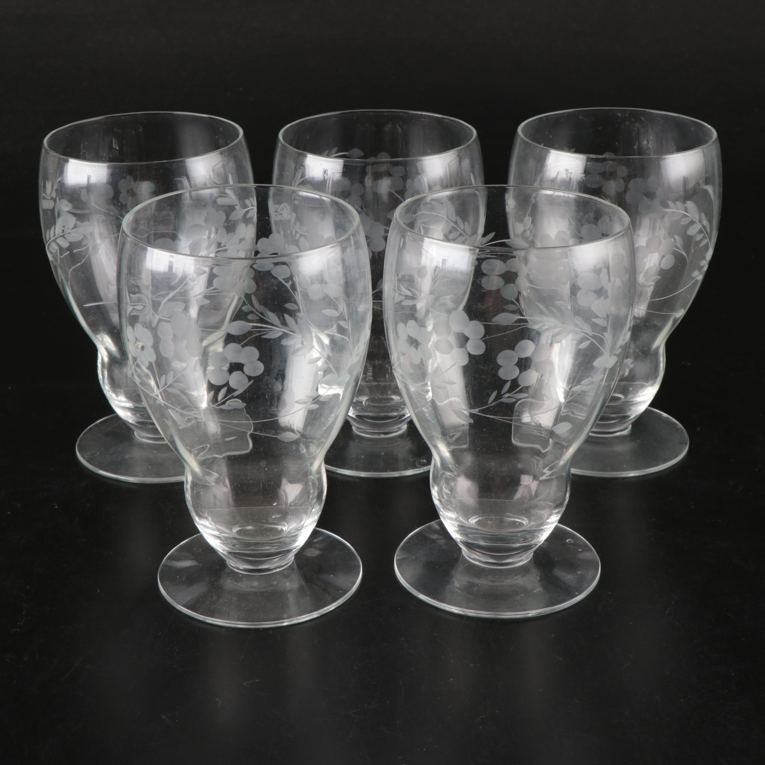 Needle Etched and Other Tumblers and Vase, Early to Mid-20th Century