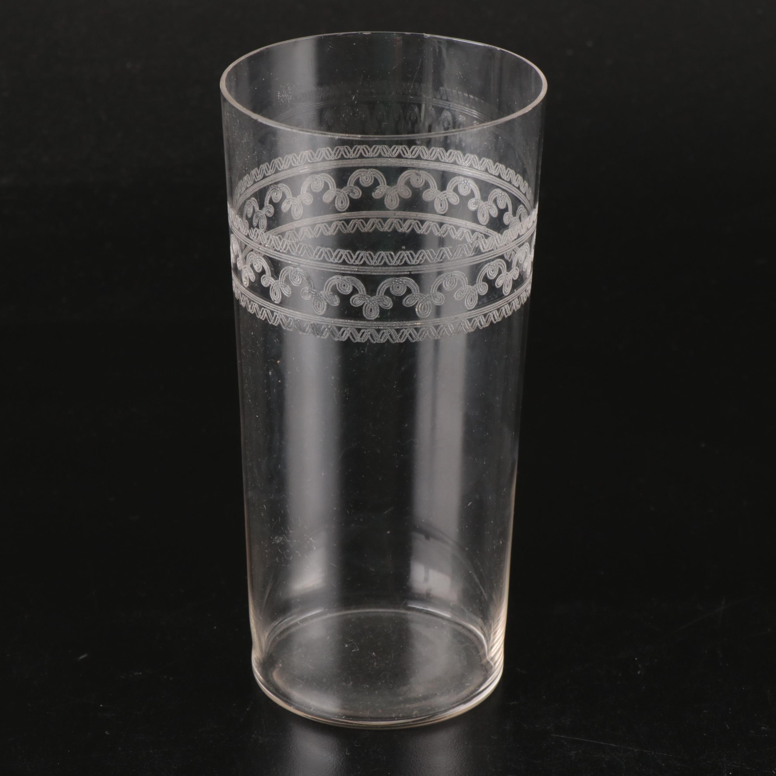 Needle Etched and Other Tumblers and Vase, Early to Mid-20th Century