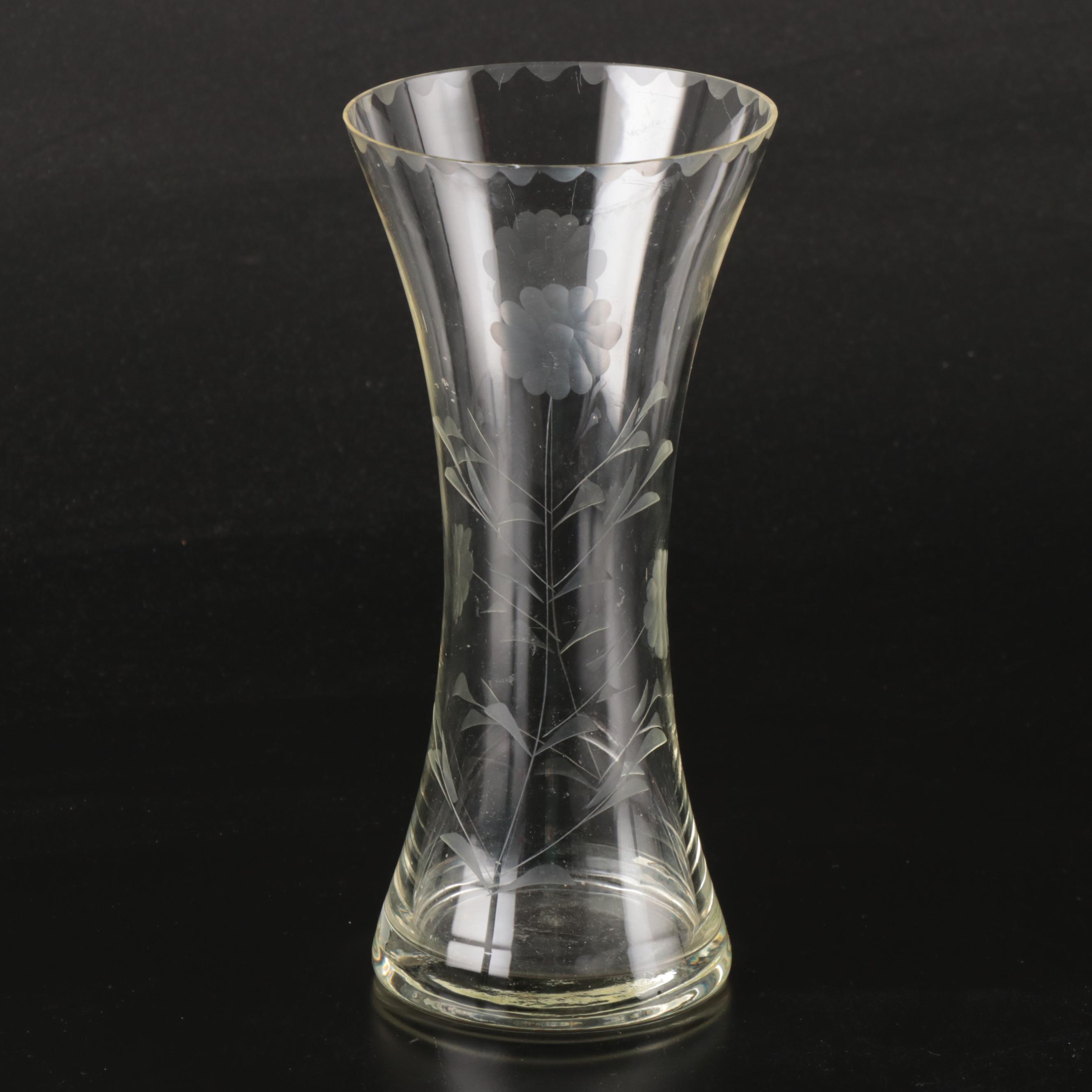 Needle Etched and Other Tumblers and Vase, Early to Mid-20th Century