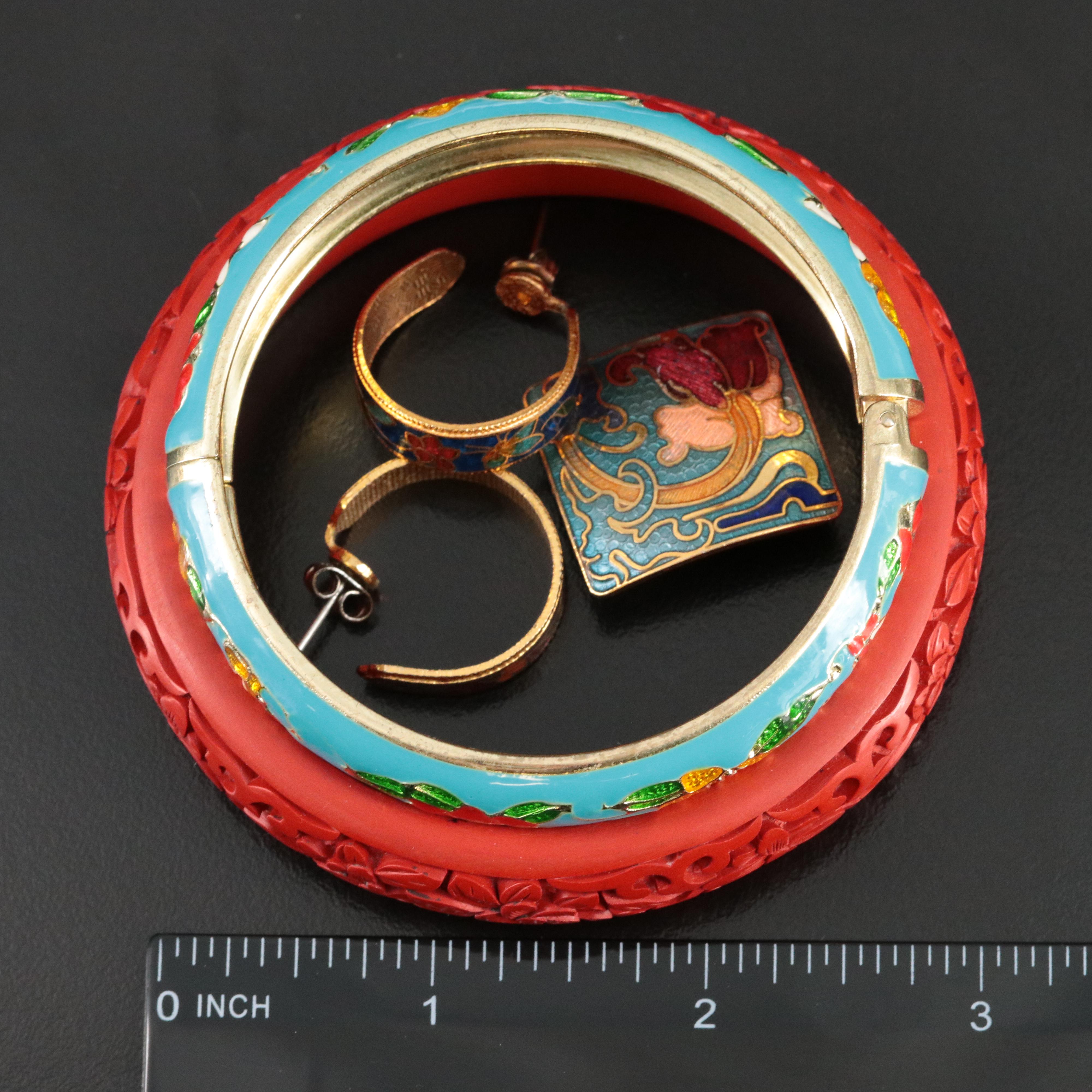 Cloisonné and Faux Cinnabar Featured in Jewelry Assortment