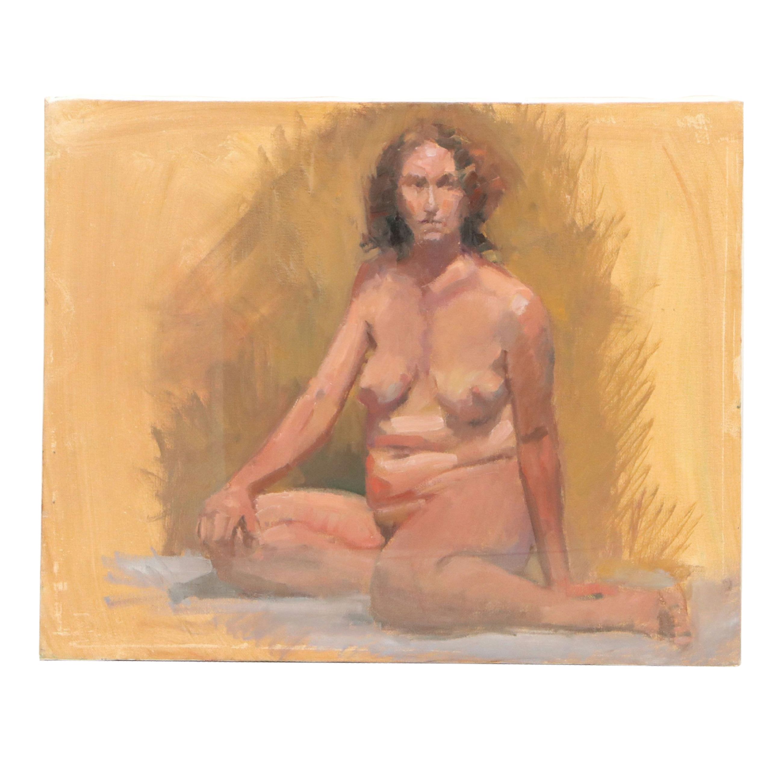 Susan Grisell Oil Painting of Seated Nude, Late 20th Century