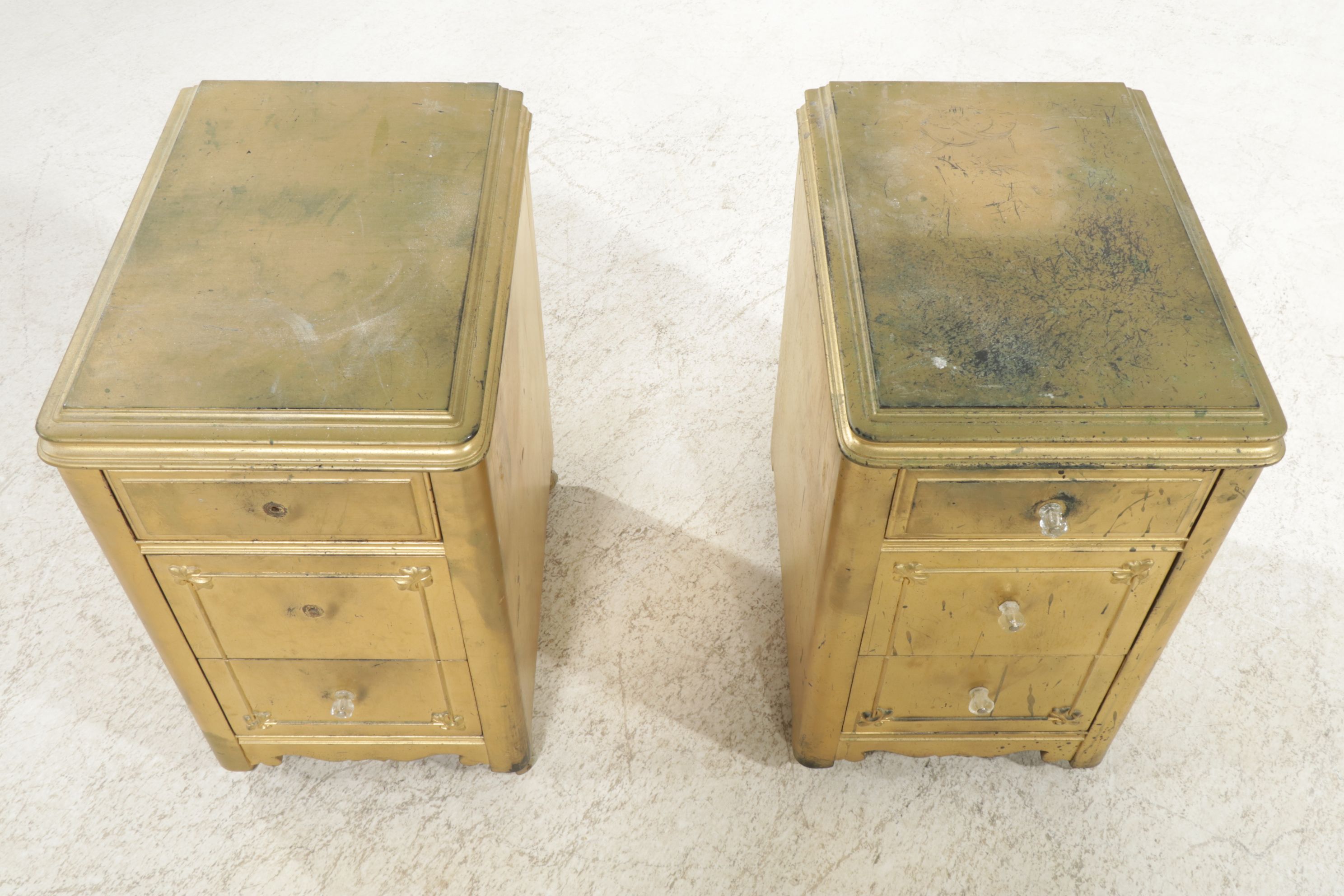 Gold-Painted Night Stands, Pair