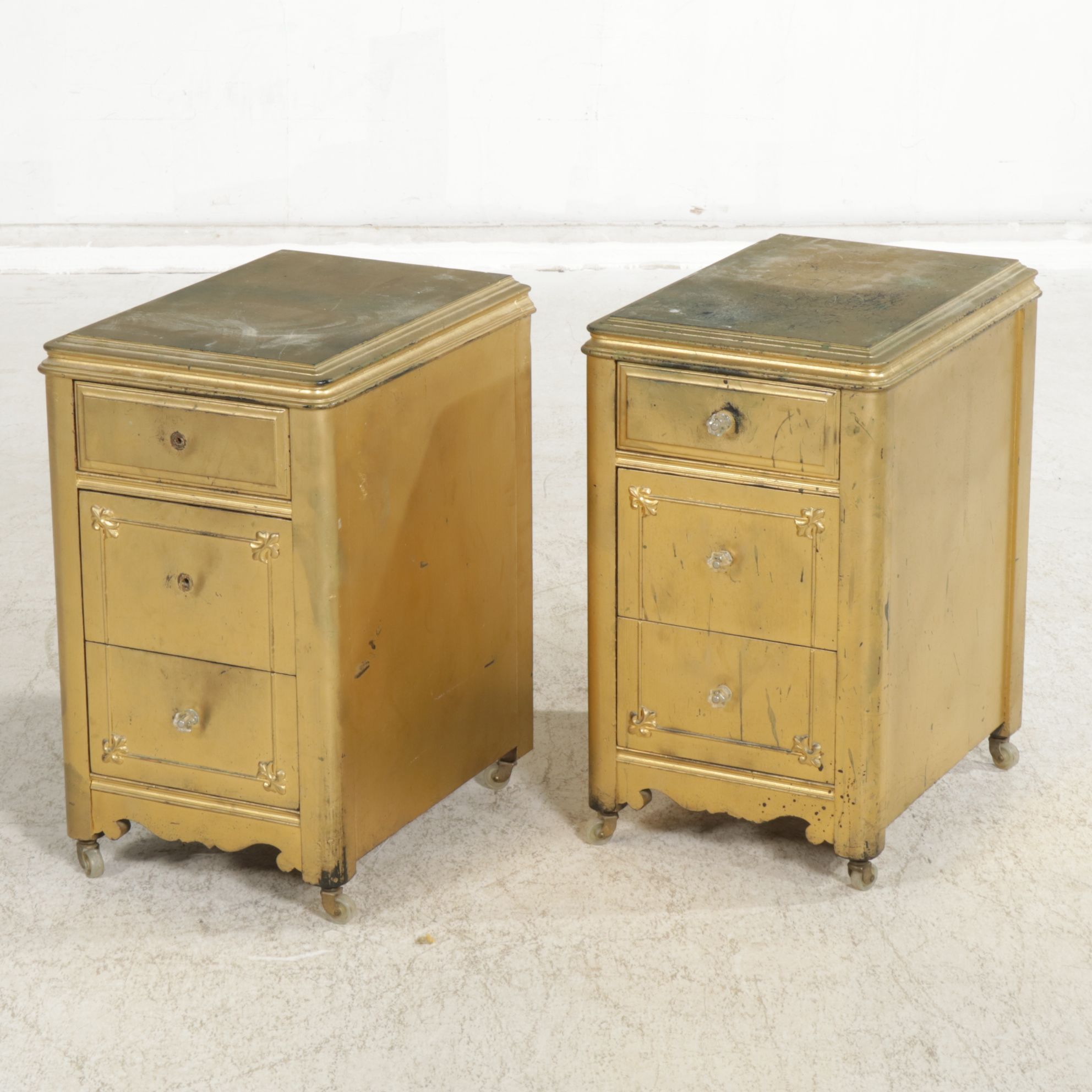 Gold-Painted Night Stands, Pair