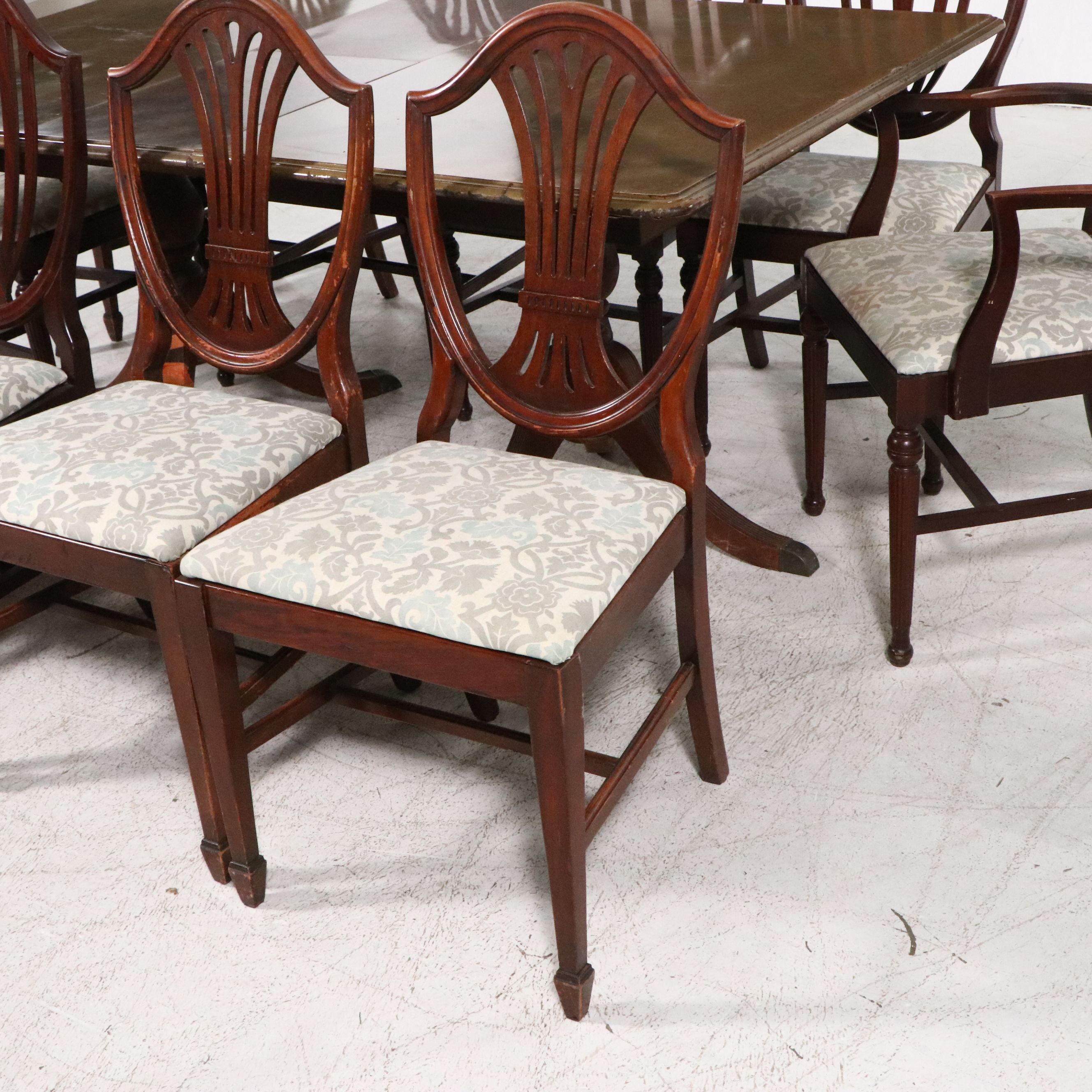 Eleven-Piece Duncan Phyfe Style Mahogany Dining Set with Shield-Back Chairs