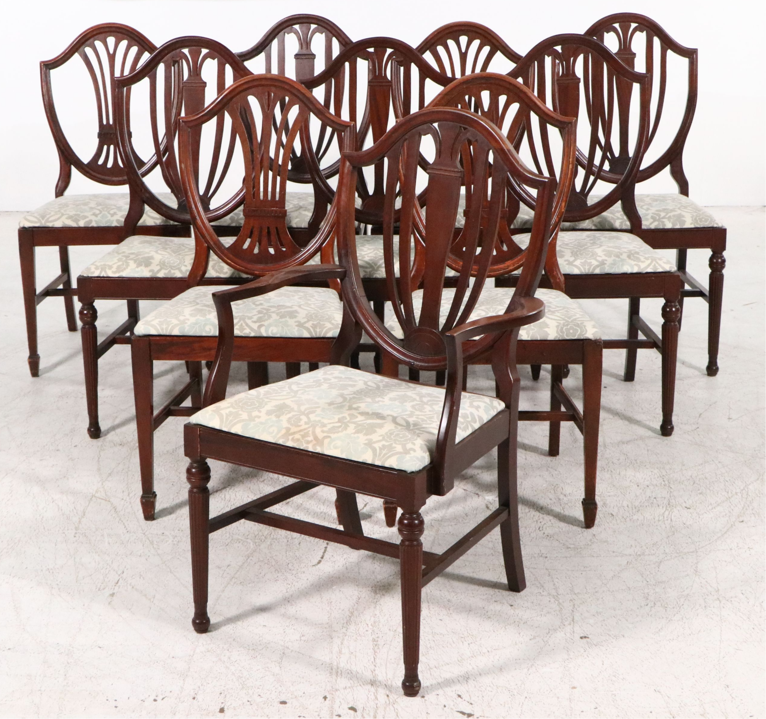 Eleven-Piece Duncan Phyfe Style Mahogany Dining Set with Shield-Back Chairs