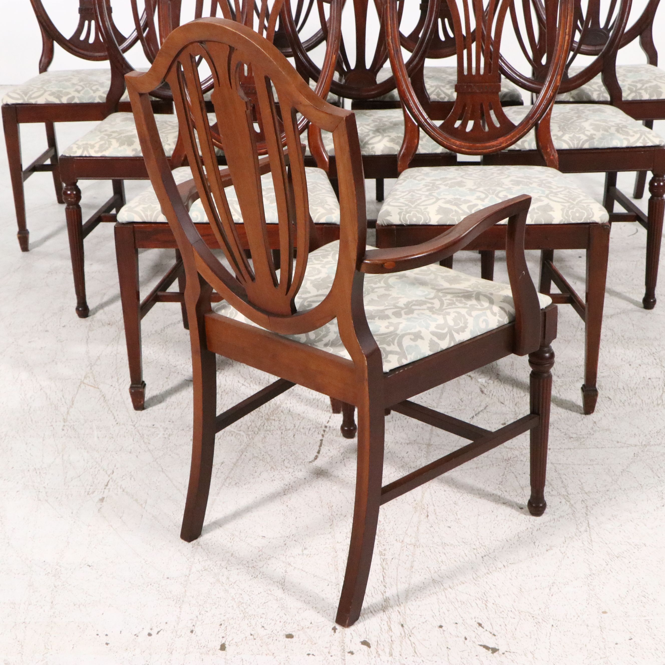 Eleven-Piece Duncan Phyfe Style Mahogany Dining Set with Shield-Back Chairs