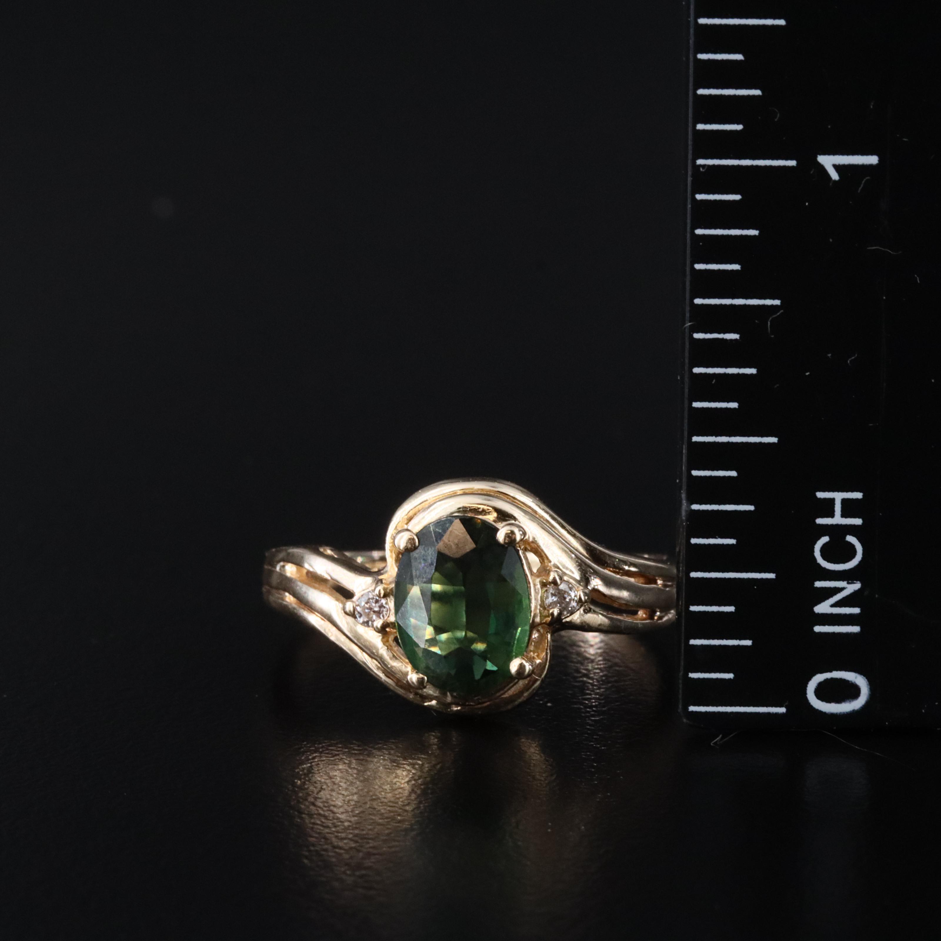 14K Green Sapphire and Diamond Ring