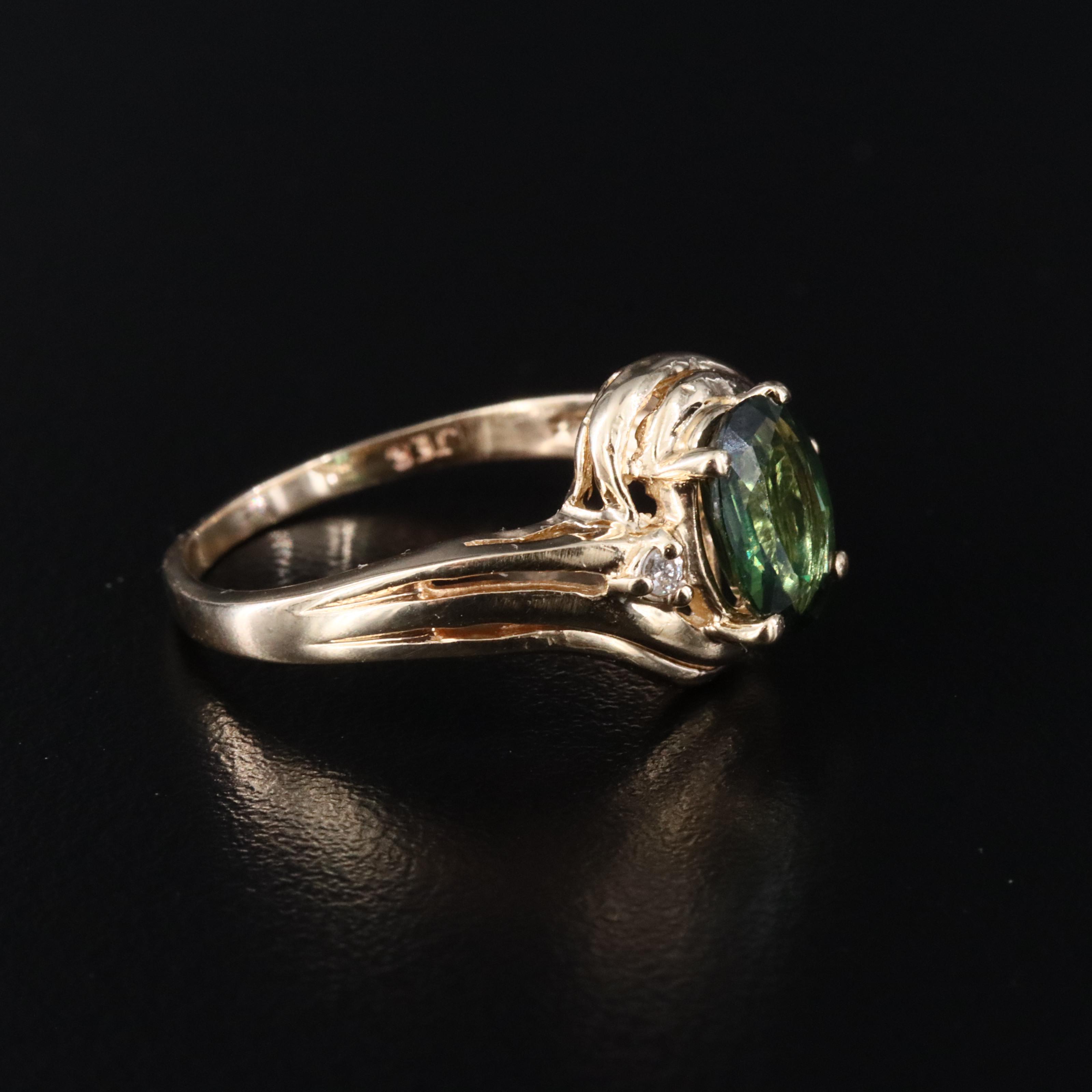14K Green Sapphire and Diamond Ring