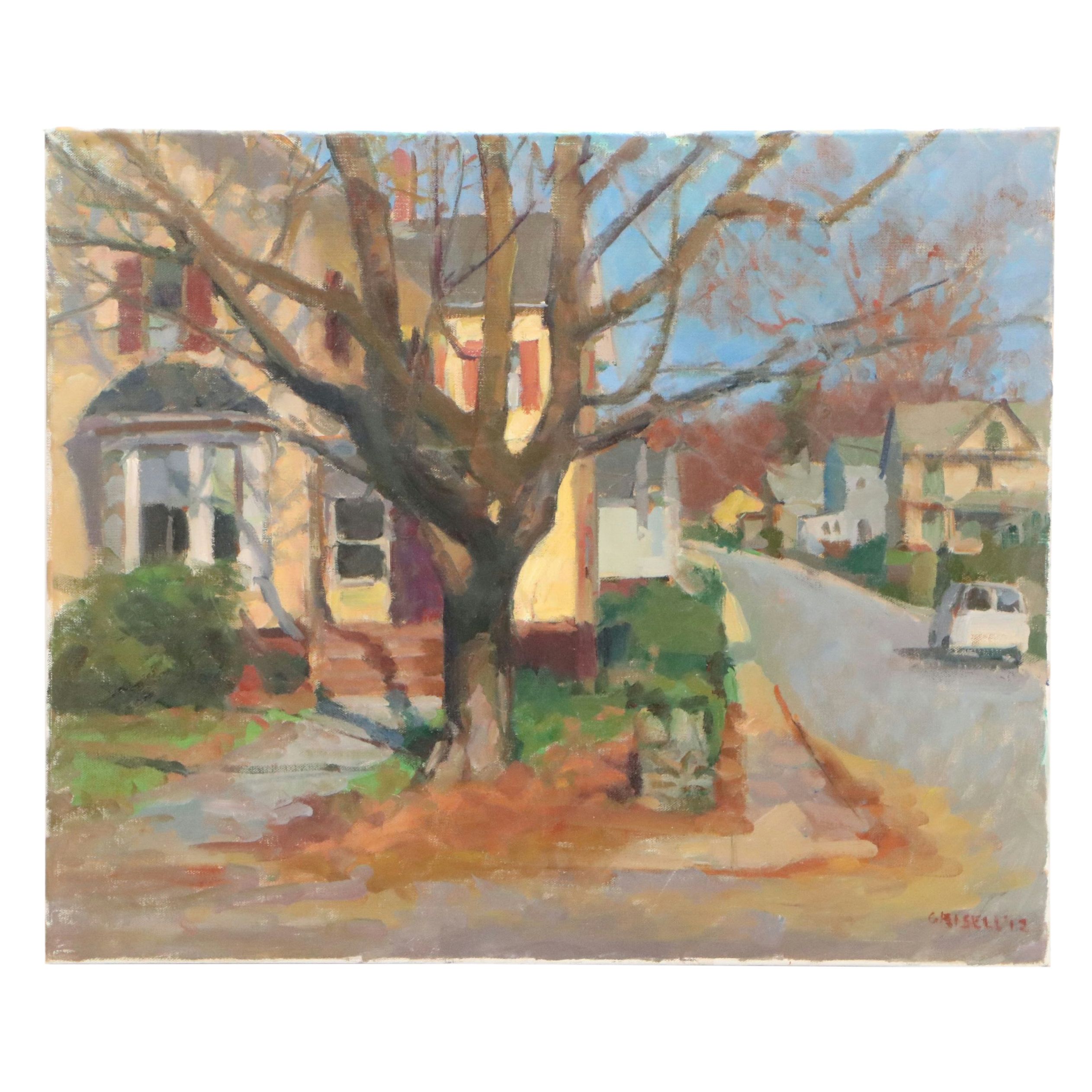 Susan Grisell Landscape Oil Painting of Neighborhood Scene, 2012