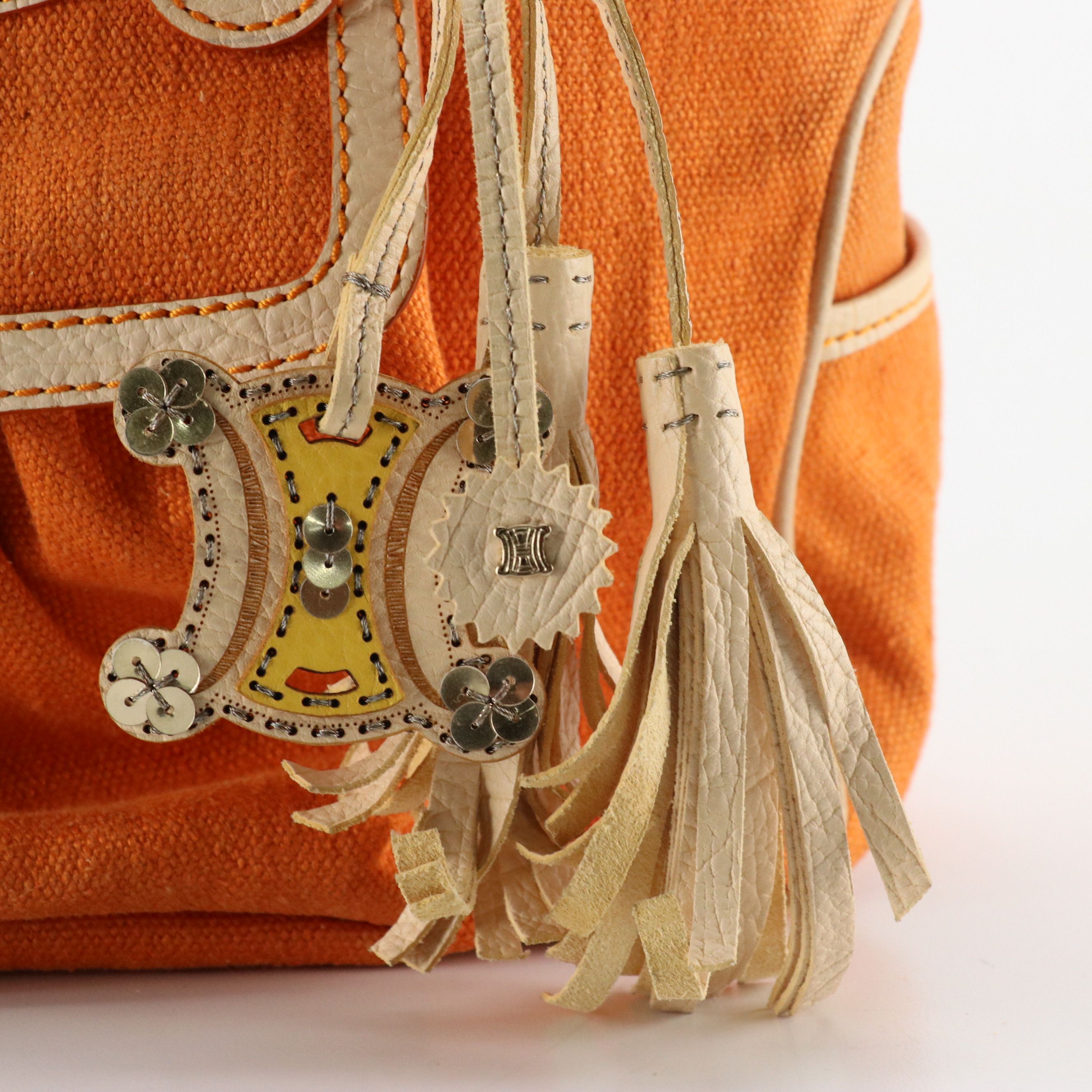 Celine Boogie Bag in Orange Canvas and White Leather Trim