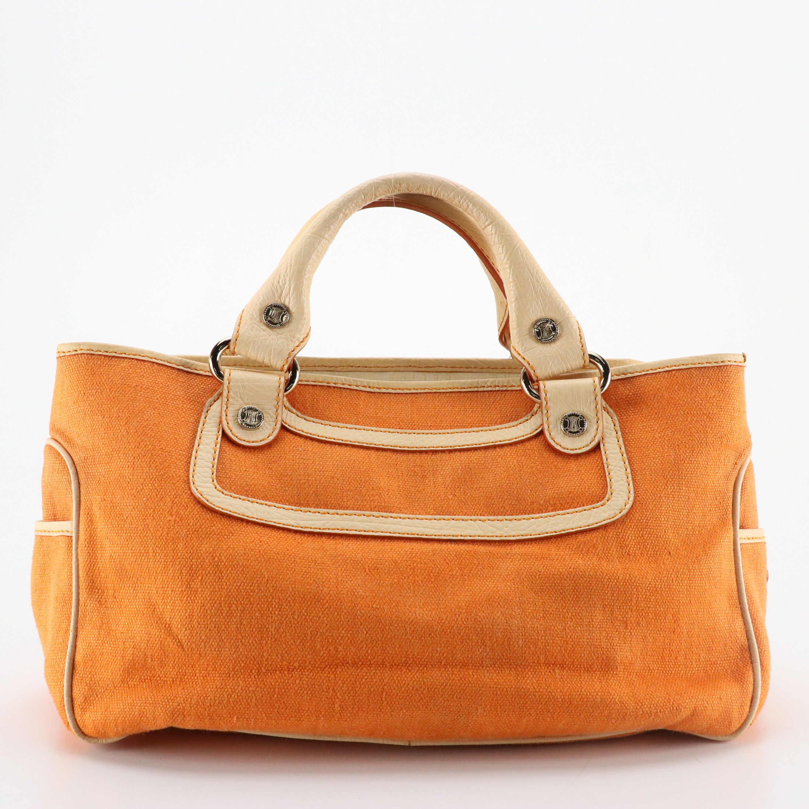Celine Boogie Bag in Orange Canvas and White Leather Trim