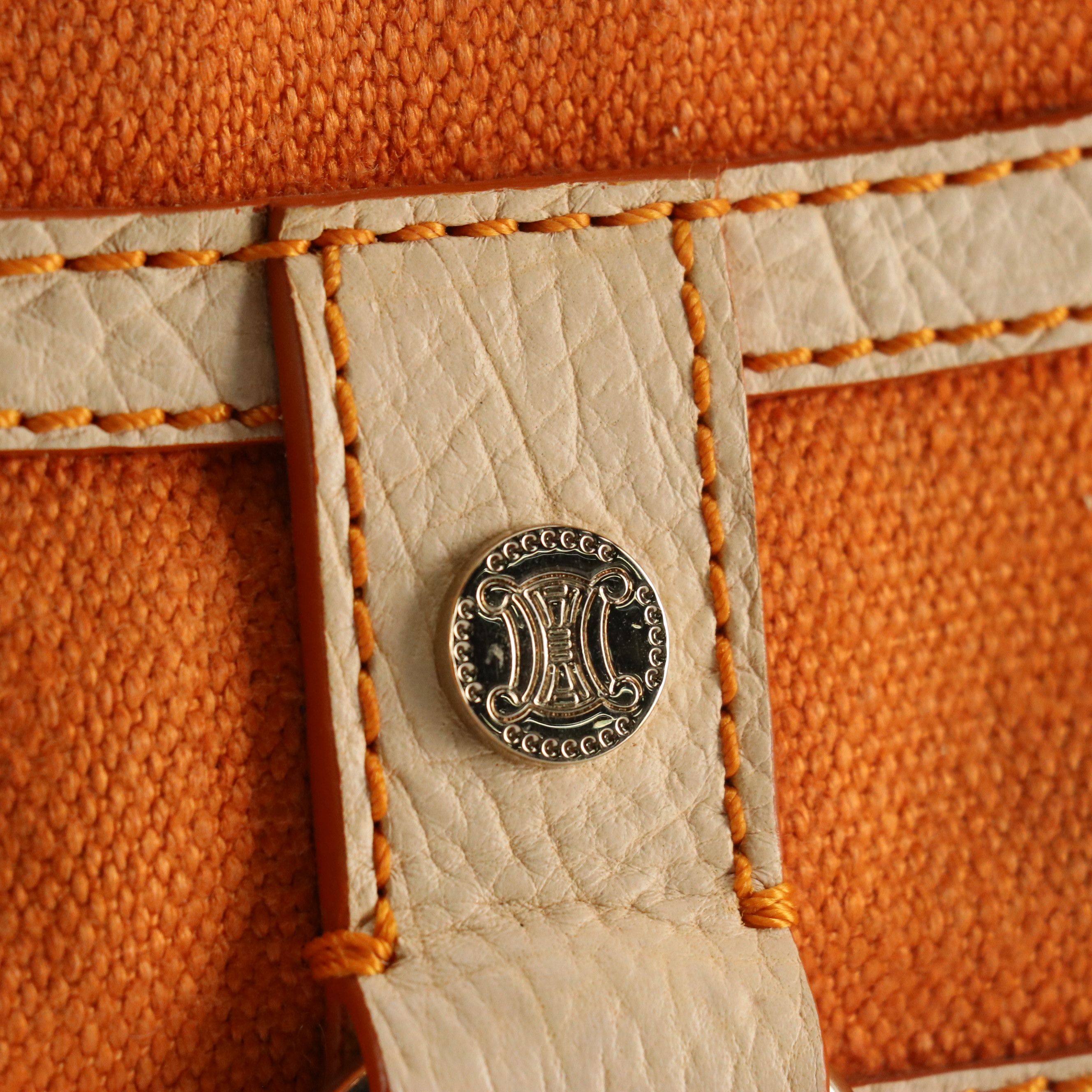Celine Boogie Bag in Orange Canvas and White Leather Trim