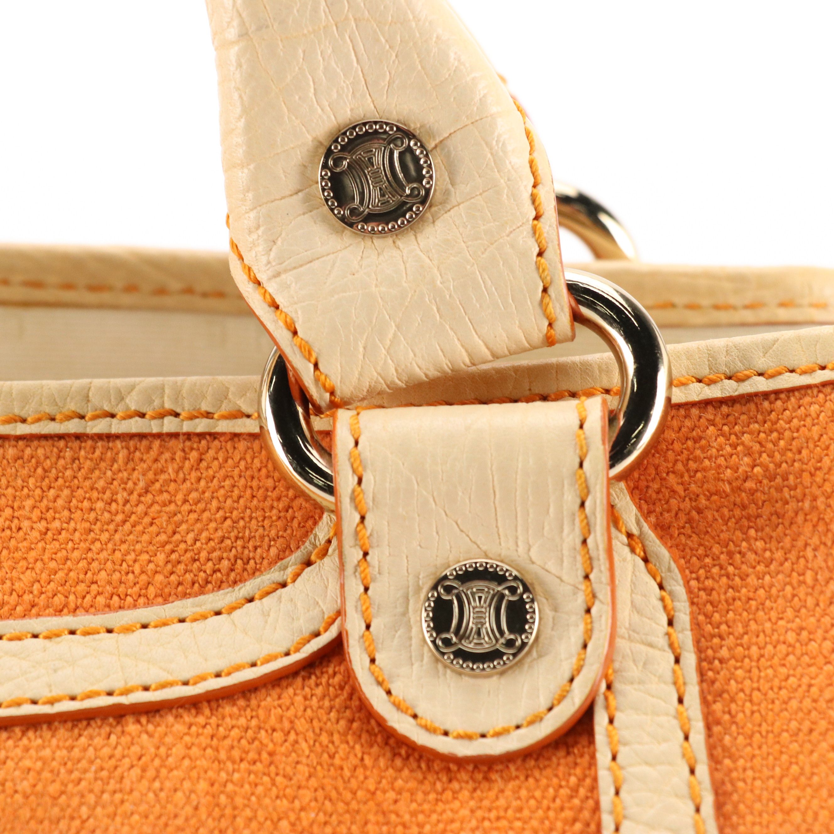 Celine Boogie Bag in Orange Canvas and White Leather Trim