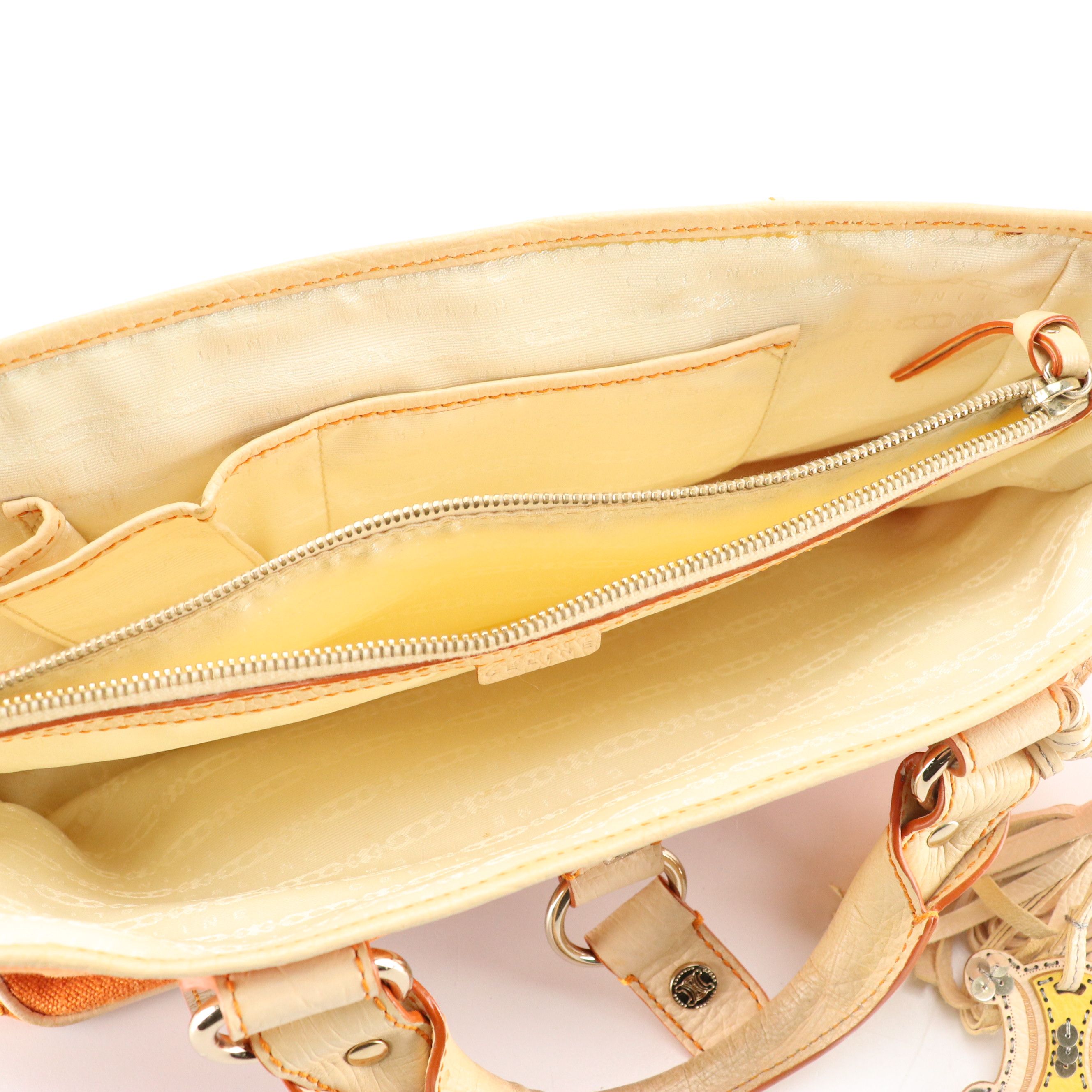 Celine Boogie Bag in Orange Canvas and White Leather Trim