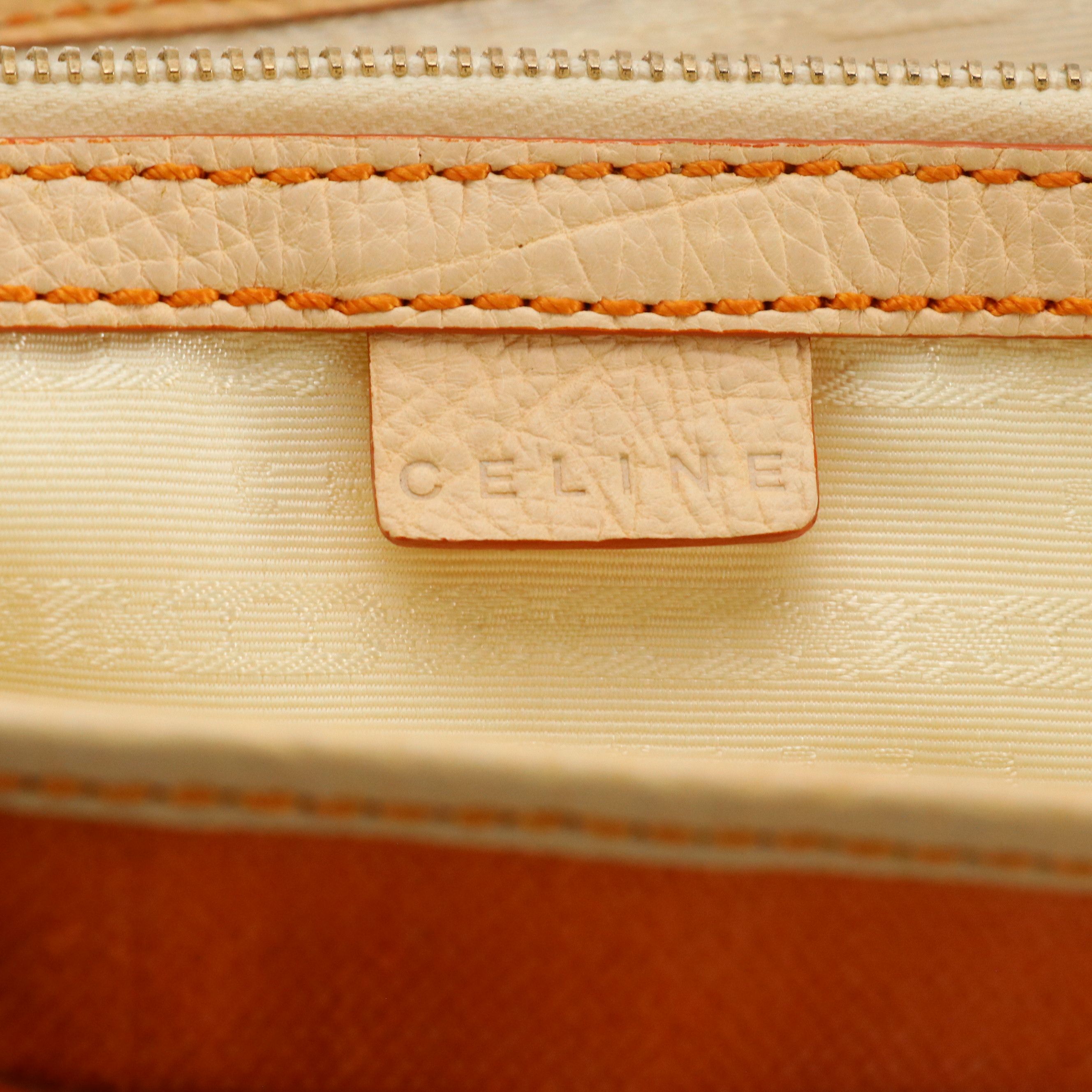 Celine Boogie Bag in Orange Canvas and White Leather Trim