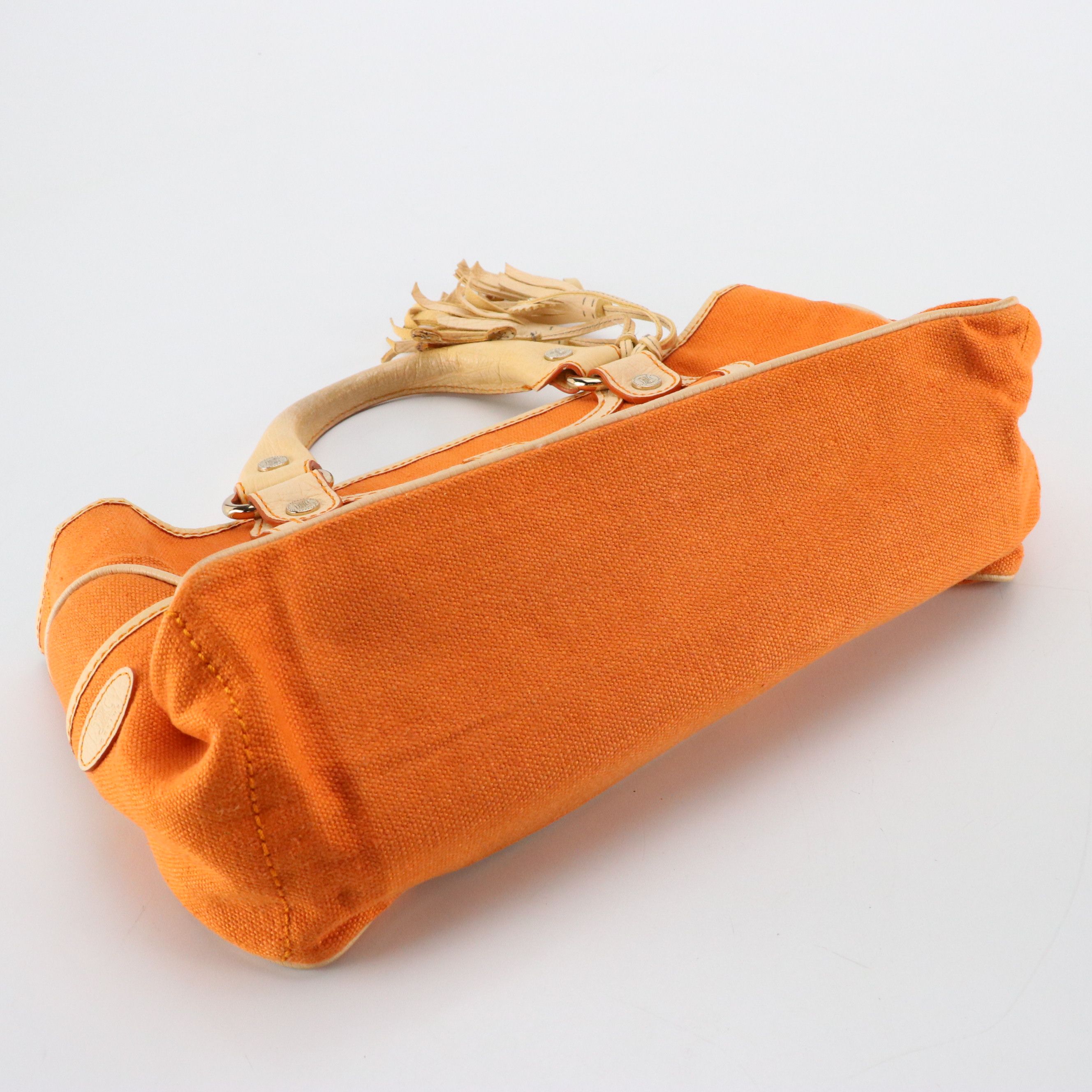 Celine Boogie Bag in Orange Canvas and White Leather Trim