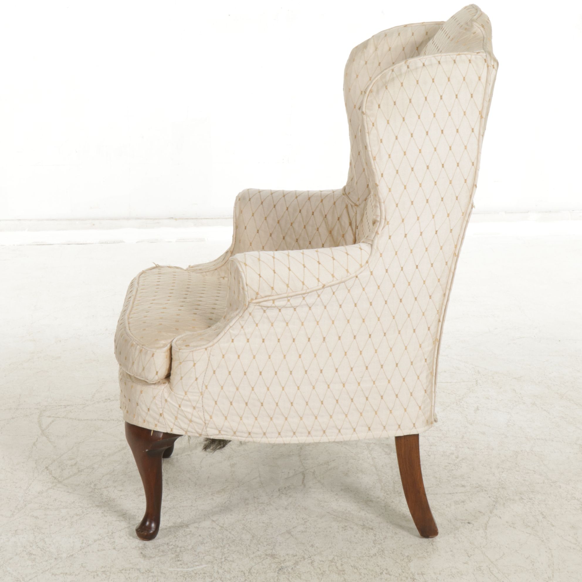 Queen Anne Style Wingback Armchair with Slipcover Upholstery