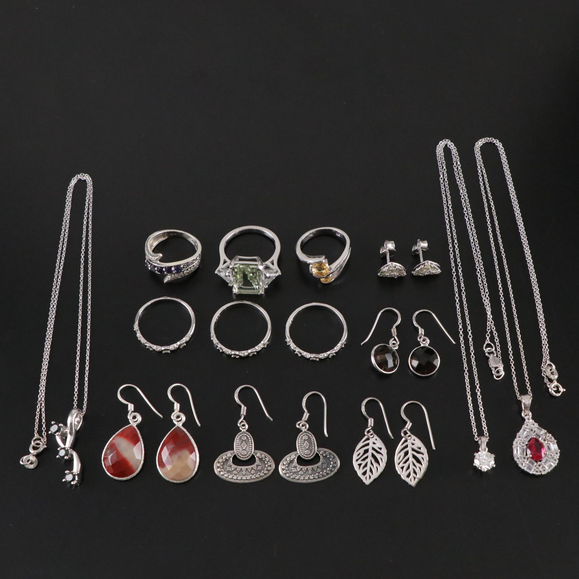14 Assorted Sterling Silver Necklaces, Earrings and Pendants