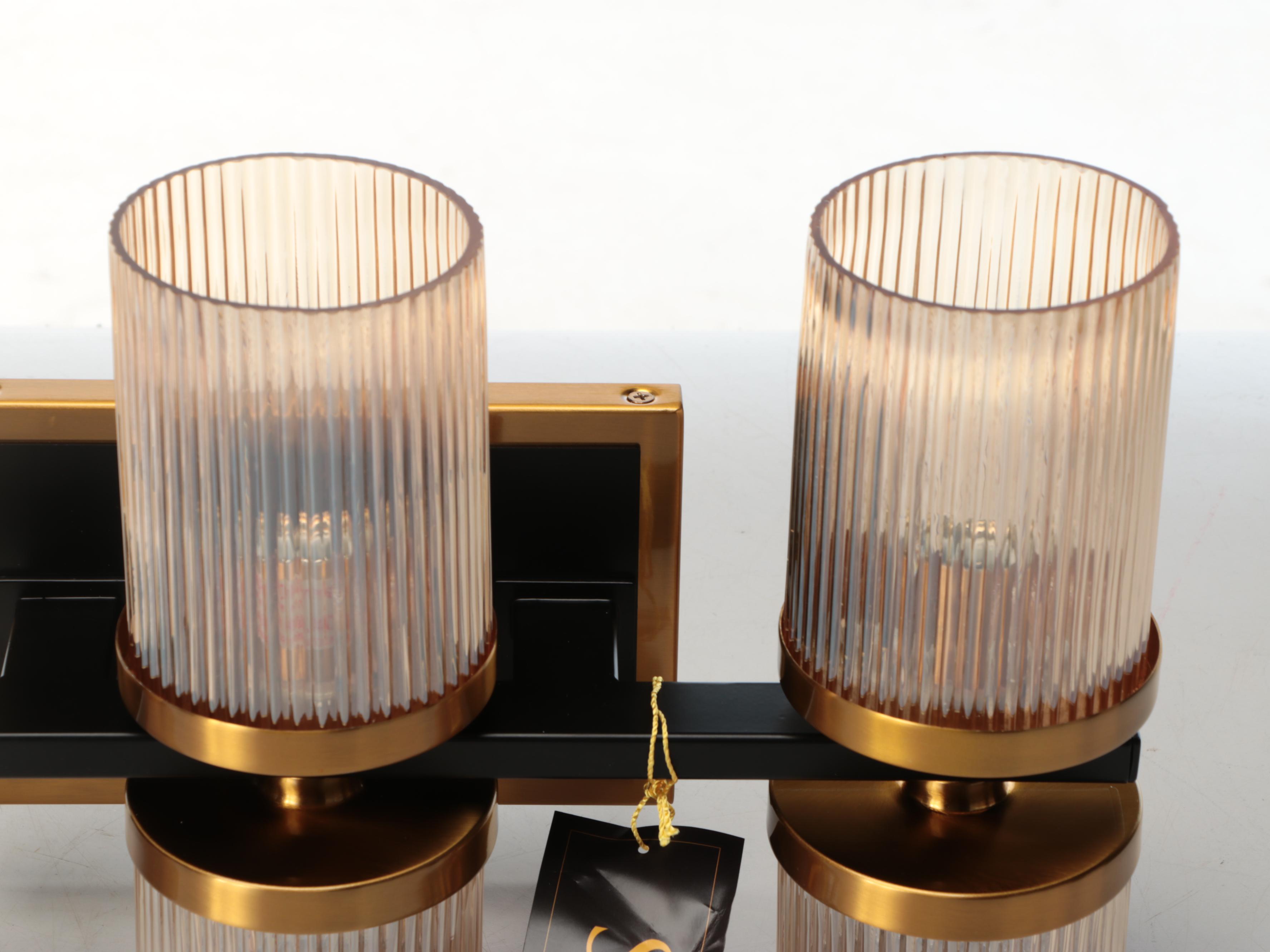 Pair of Stiffel "Palais" Three-Light Wall Sconces with Ribbed Glass Sconces