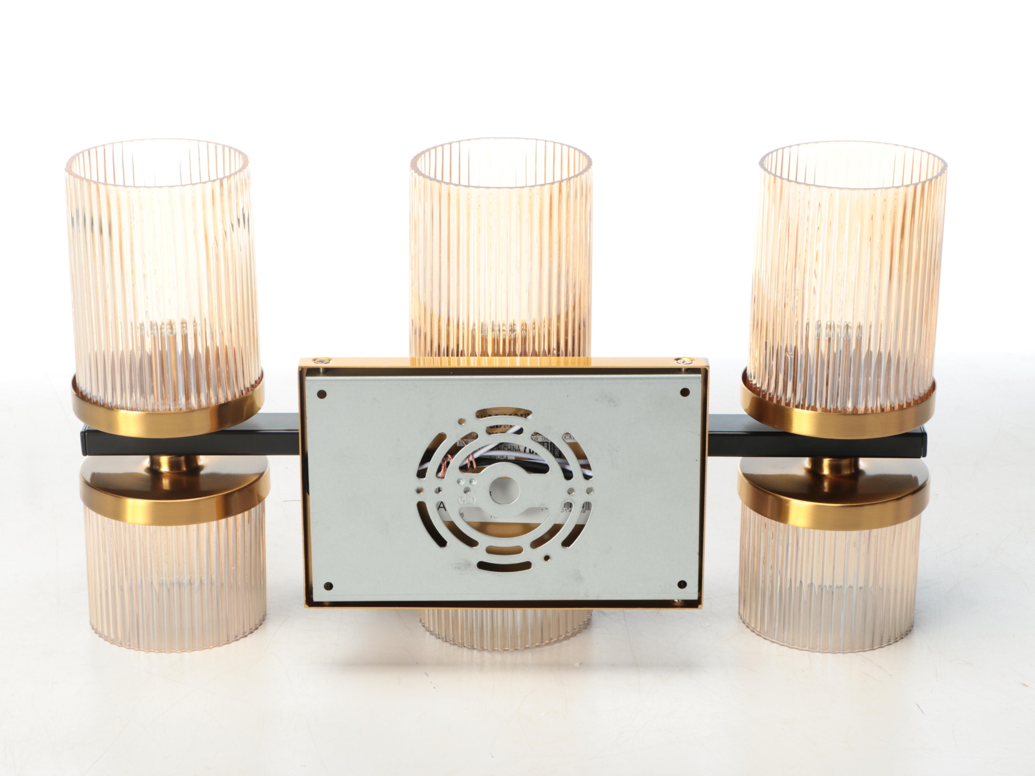 Pair of Stiffel "Palais" Three-Light Wall Sconces with Ribbed Glass Sconces