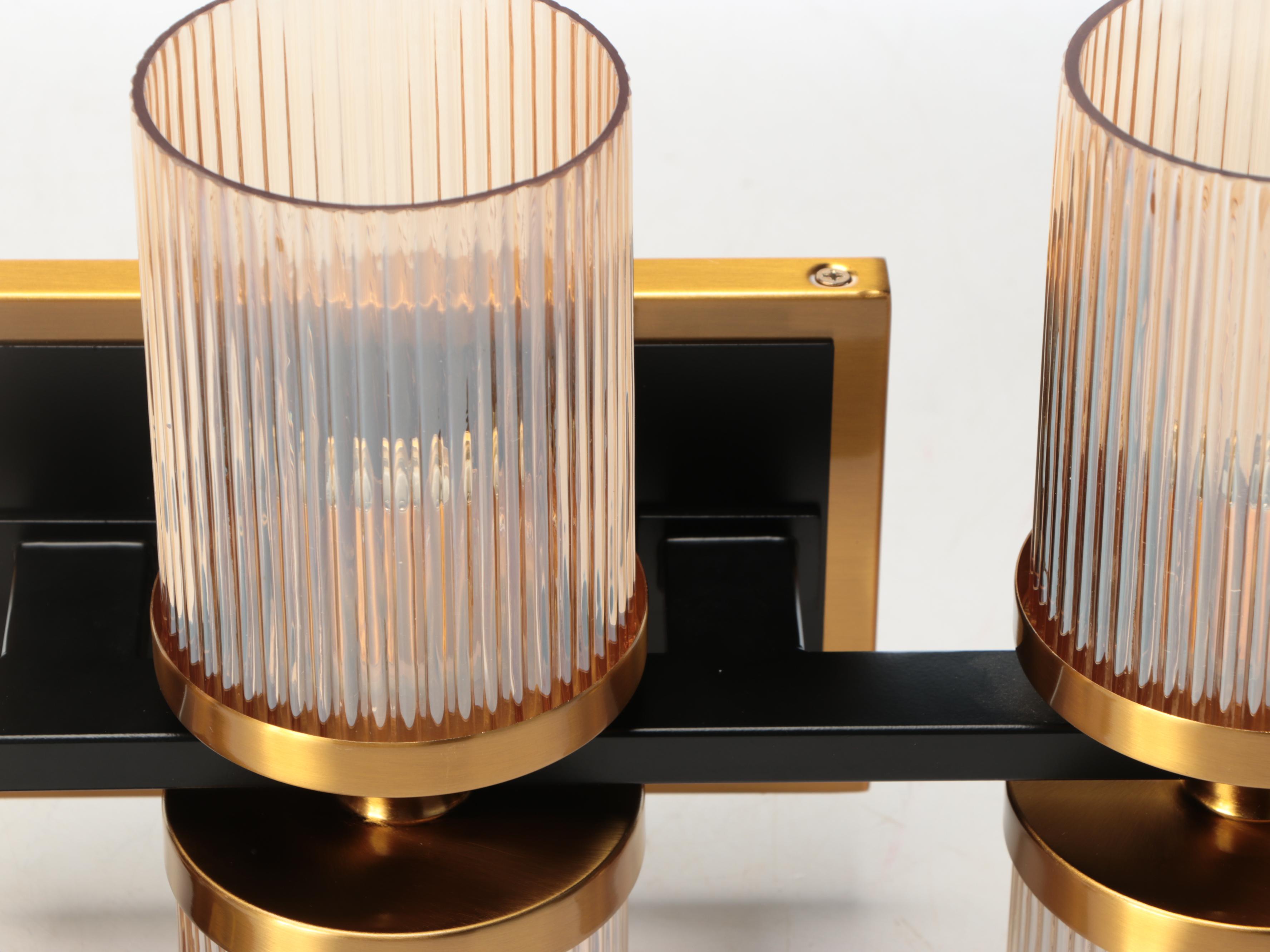 Pair of Stiffel "Palais" Three-Light Wall Sconces with Ribbed Glass Sconces