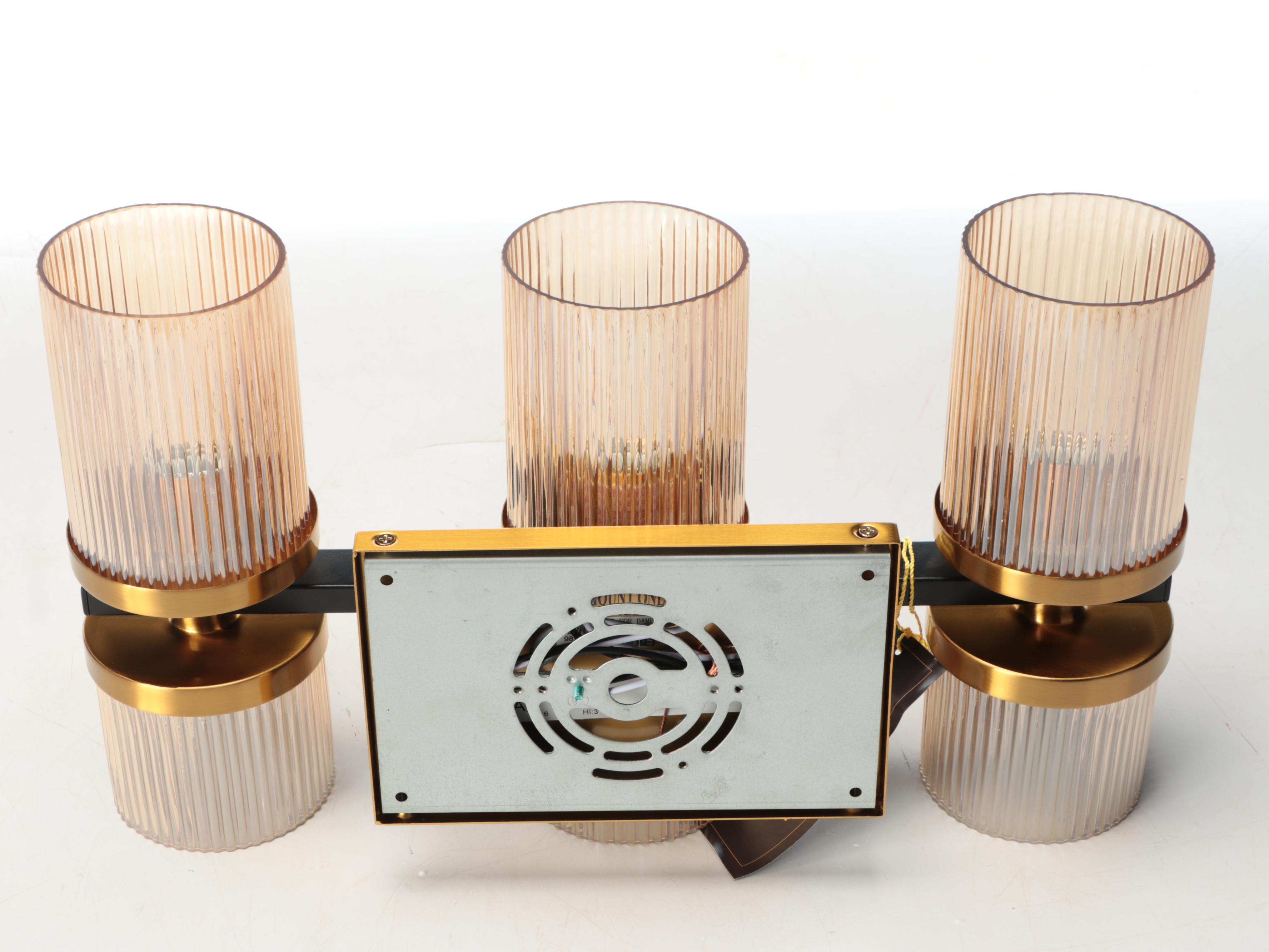 Pair of Stiffel "Palais" Three-Light Wall Sconces with Ribbed Glass Sconces