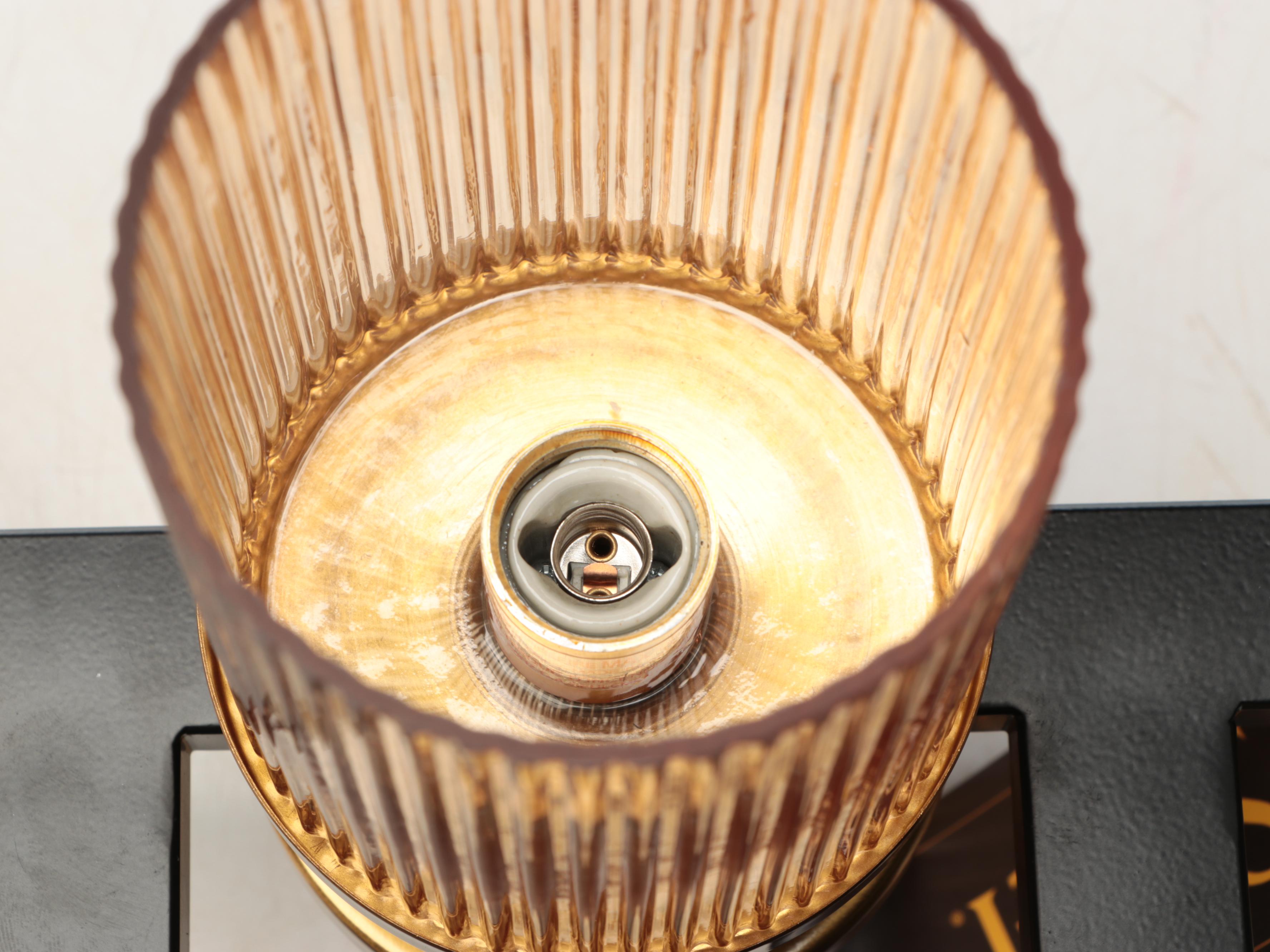 Pair of Stiffel "Palais" Three-Light Wall Sconces with Ribbed Glass Sconces